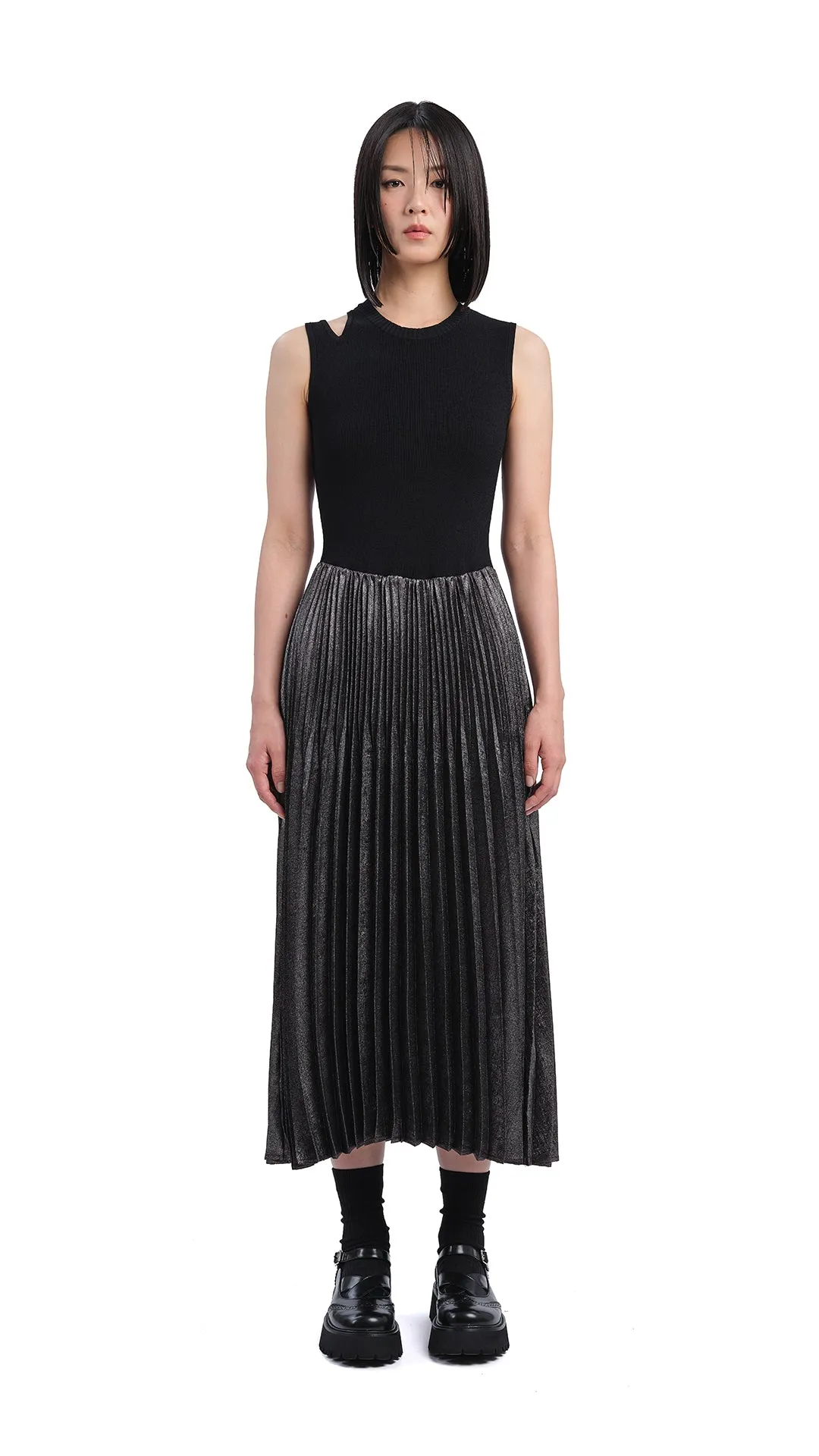 DoubleLayered Fabric Metallic Dress