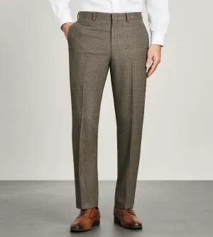 Modern Fit Brown Plaid Suit Pants OrganicCotton Layered Panel Design