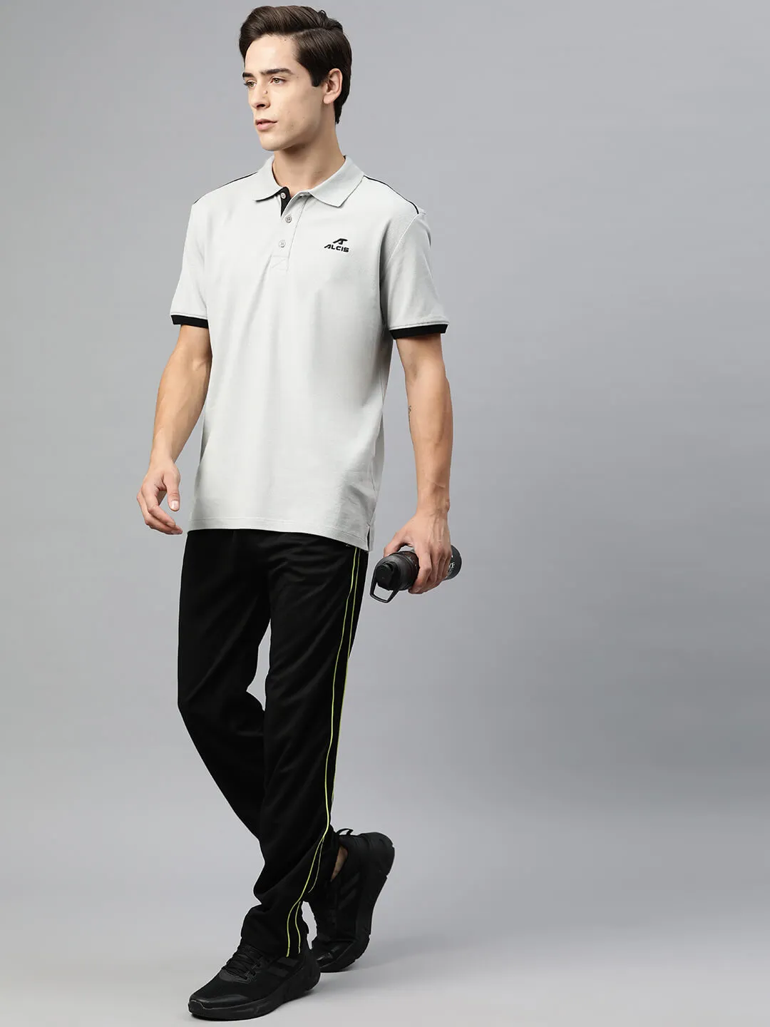 YarnDyed Construction Effortless Style Alcis Men Brand Logo Embroidered Polo Collar Sports T-shirt