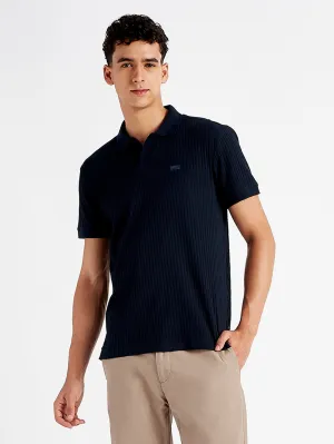 Durable Buttonholes NonRestrictive Shoulder Design Men's Self Design Slim Fit Polo T-Shirt