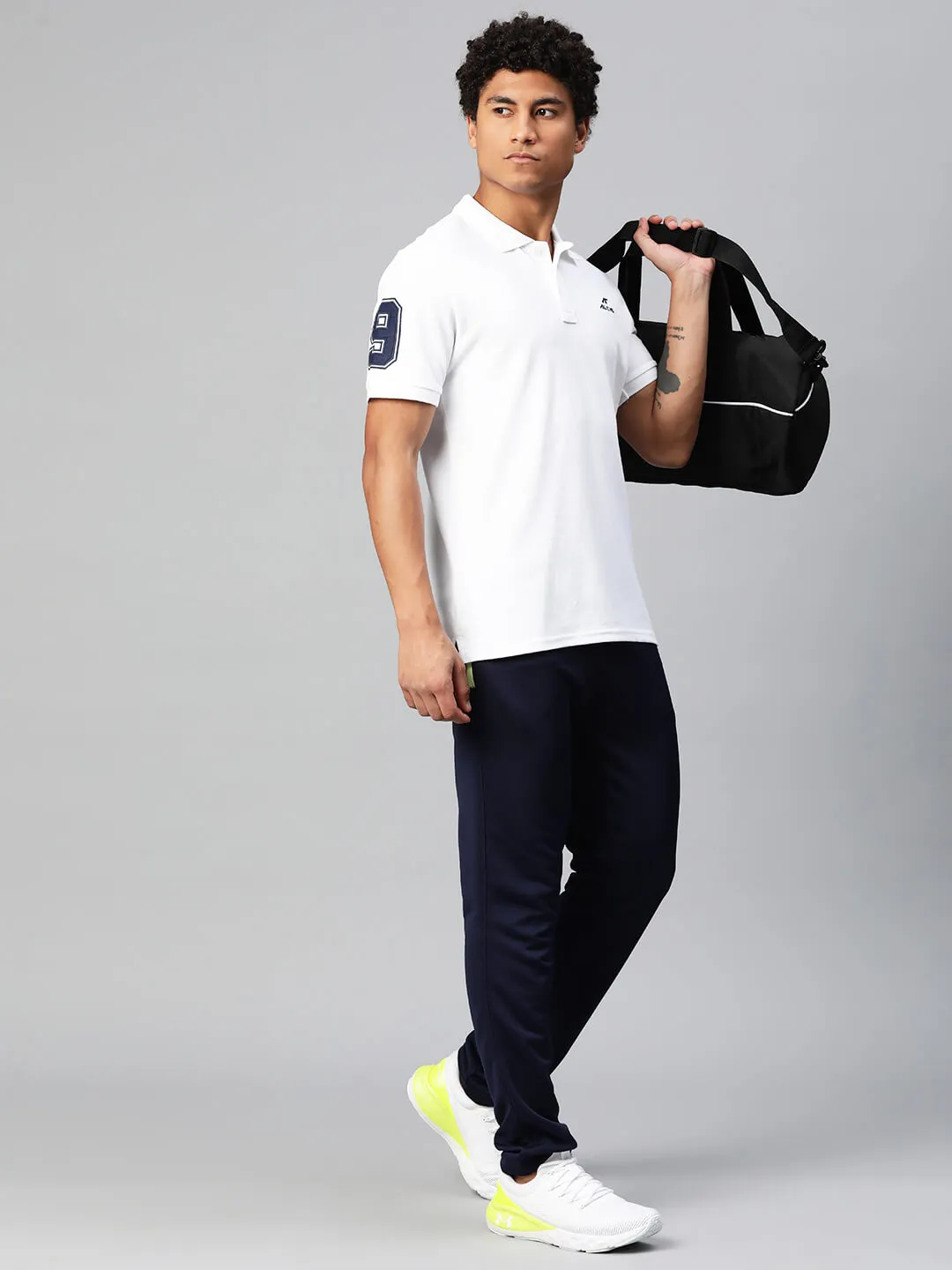 LowMaintenance Fabric Alcis Men Typography Printed Polo Collar Dry Tech Slim Fit T-shirt