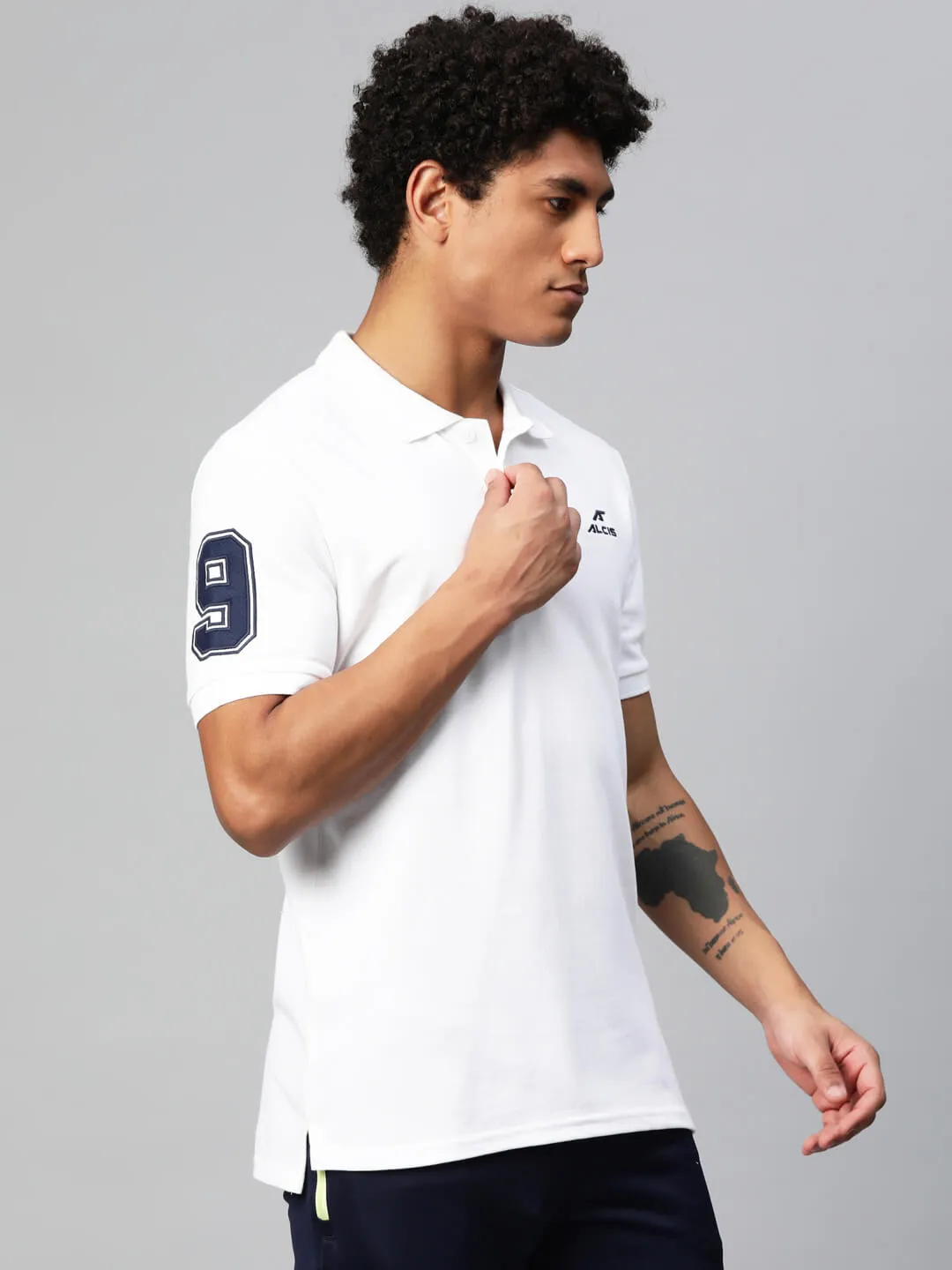 Mesh Lined Back Breathable Knitwear Alcis Men Typography Printed Polo Collar Dry Tech Slim Fit T-shirt
