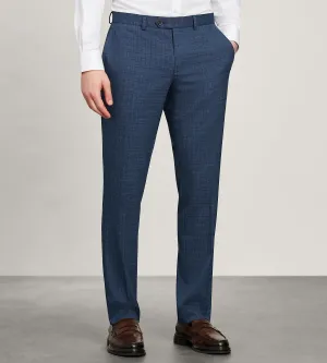Slim Fit Blue Check Suit Pants Outdoor Comfort Fit Flex Fit