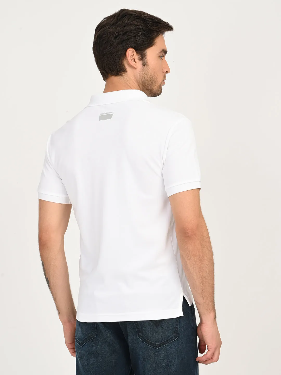 DoubleLayered Hem Binding Compact Knit Structure Men's Solid White Polo T-Shirt
