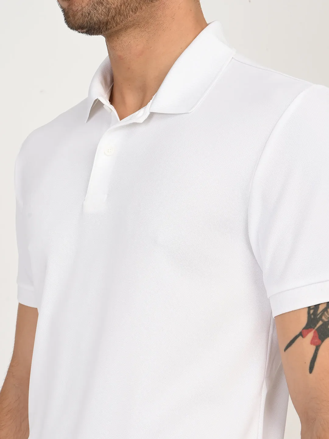 Breathable Material WrinkleResistant Finish Men's Solid White Polo T-Shirt