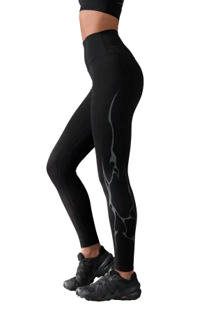 LEGGINGS GRAY VEINS GRAPHIC - Black Power Fit