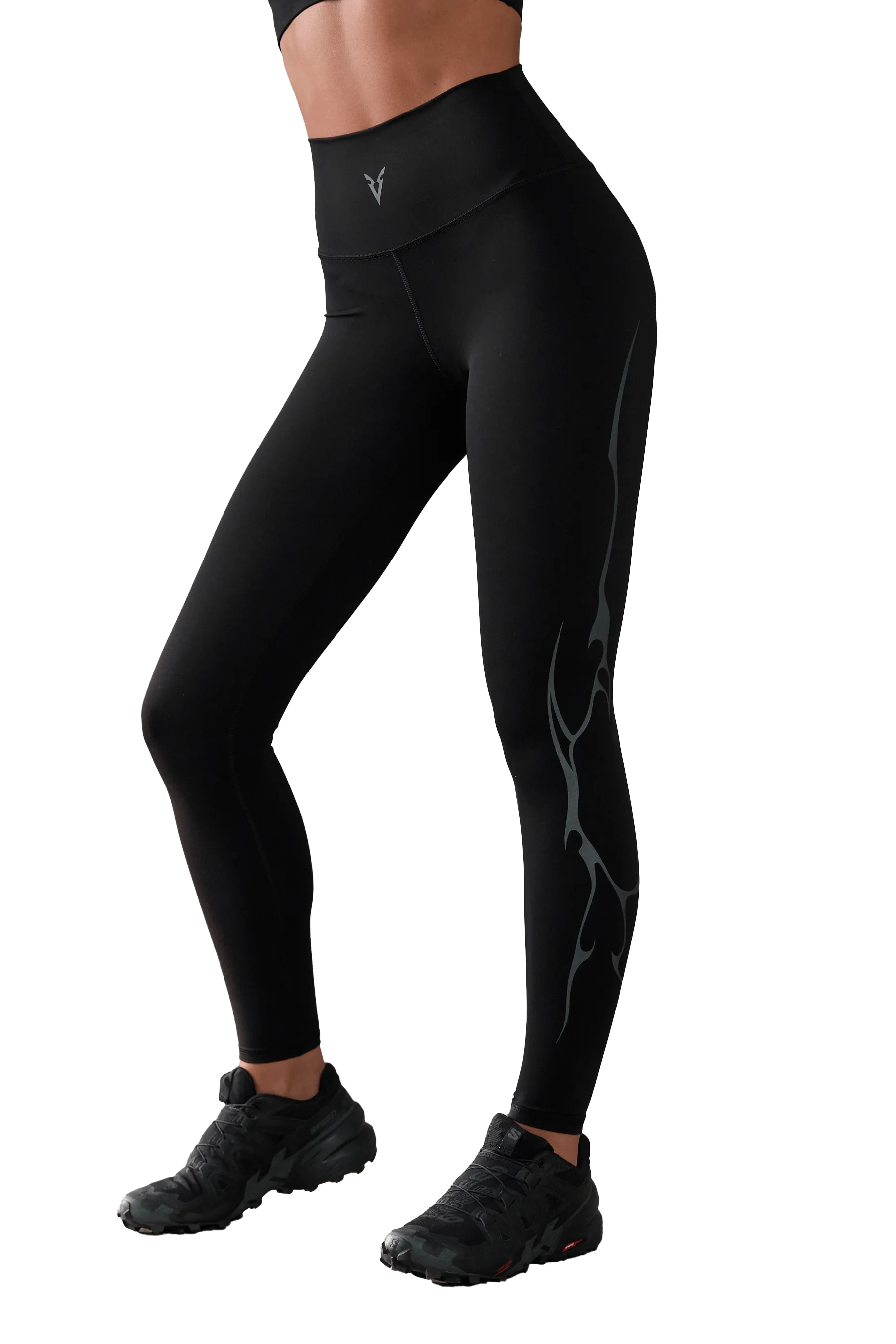 Work Commute Outdoor Lover LEGGINGS GRAY VEINS GRAPHIC - Black