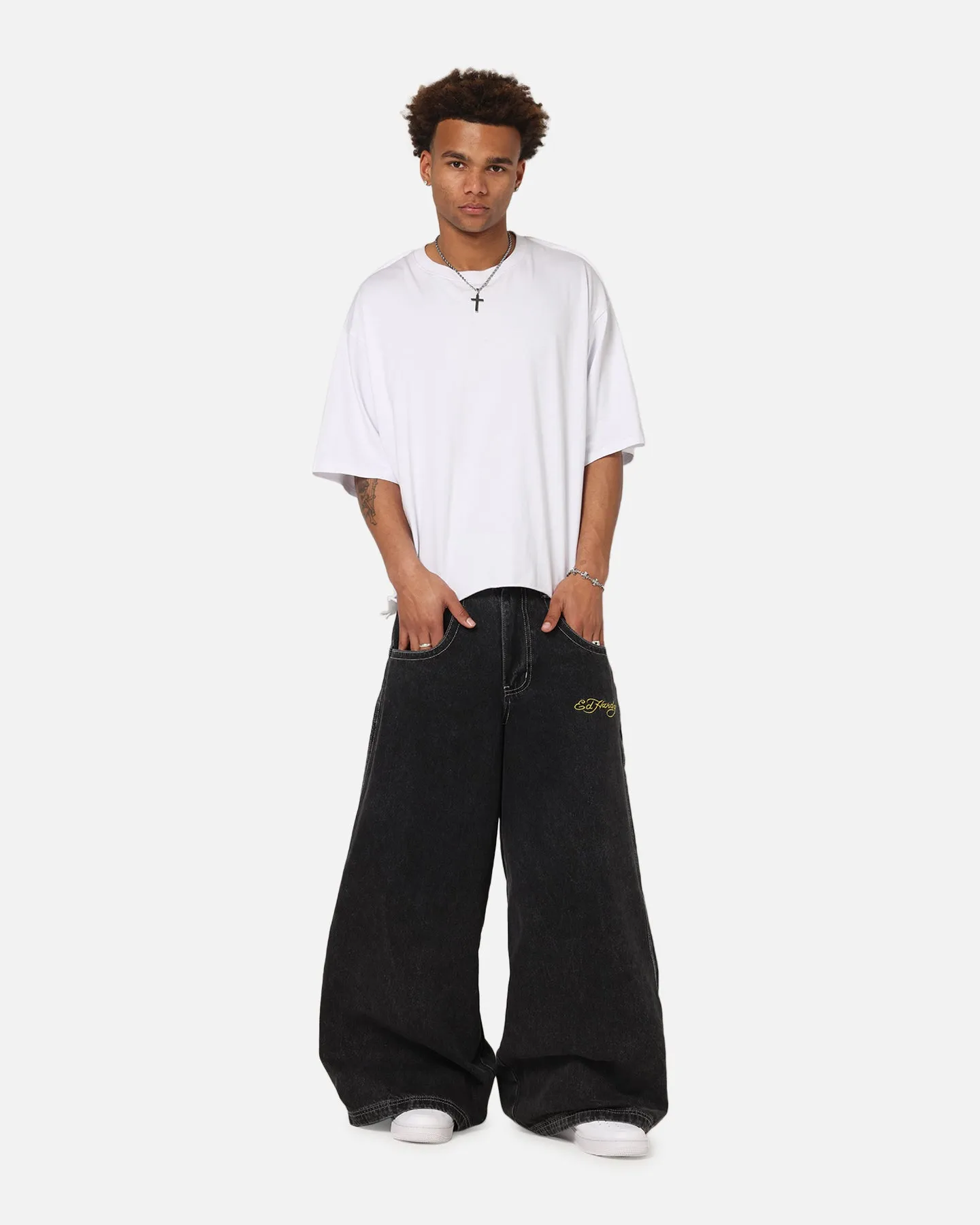 Nature Lover Outdoor Adventure Autumn Days Ed Hardy Ultra Wide Leg Denim Jeans Black/Yellow