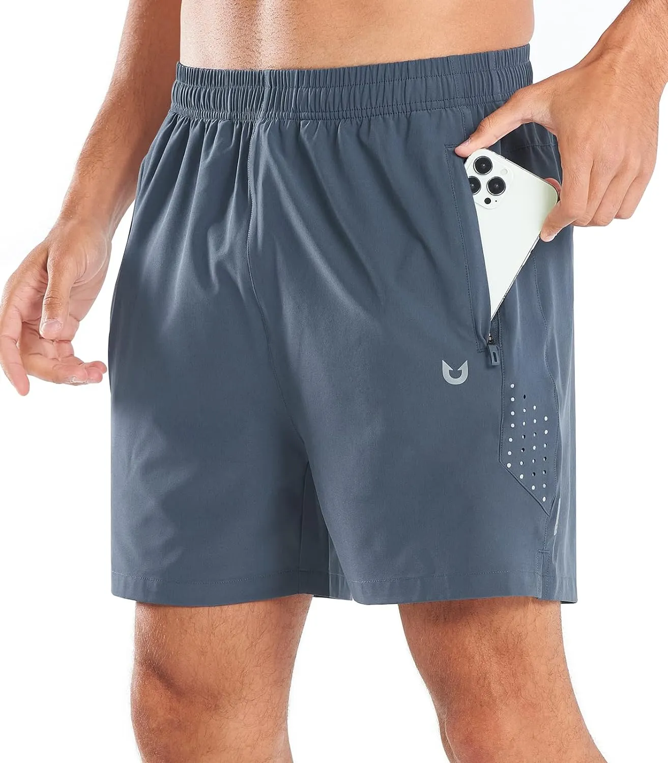 Men's 5-Inch Workout Athletic Shorts with Zipper Pockets for Football Anti Slip Waistband Yarn Dyed Pattern