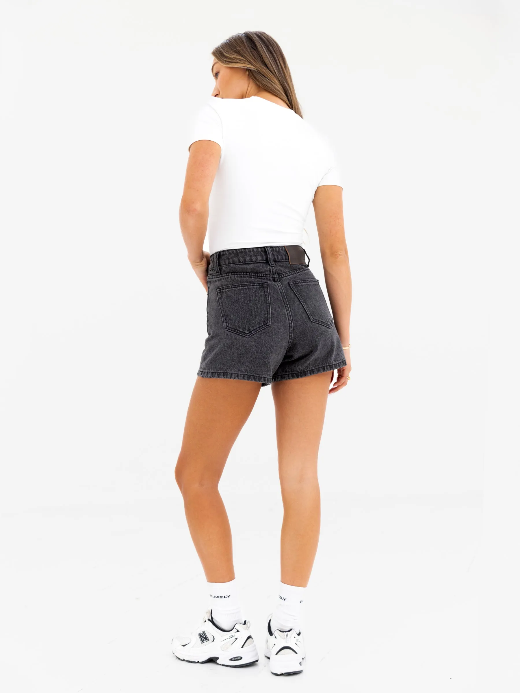 Blakely High Rise Denim Shorts - Washed Black High-Performance Fit Chafe Resistant Seams