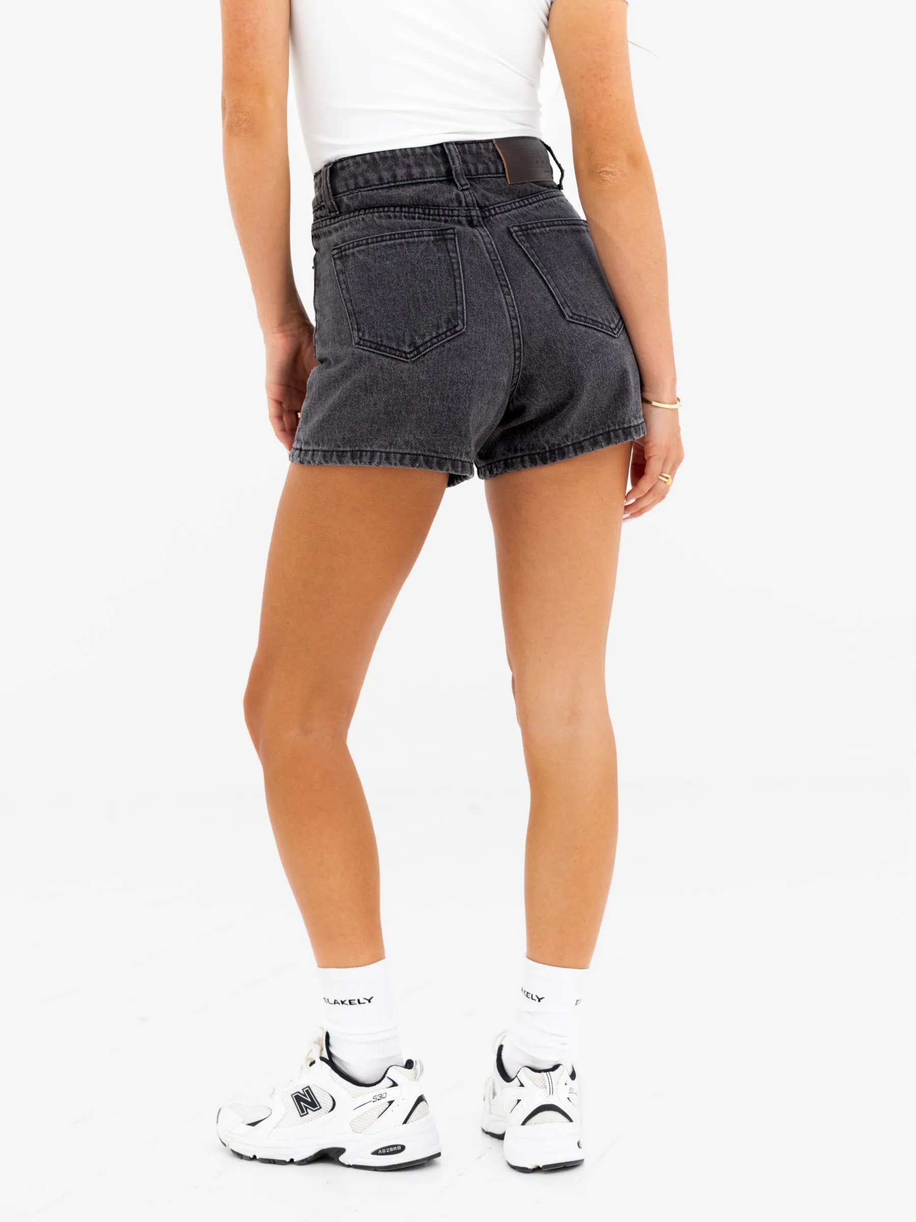 UV Protective Coating Blakely High Rise Denim Shorts - Washed Black