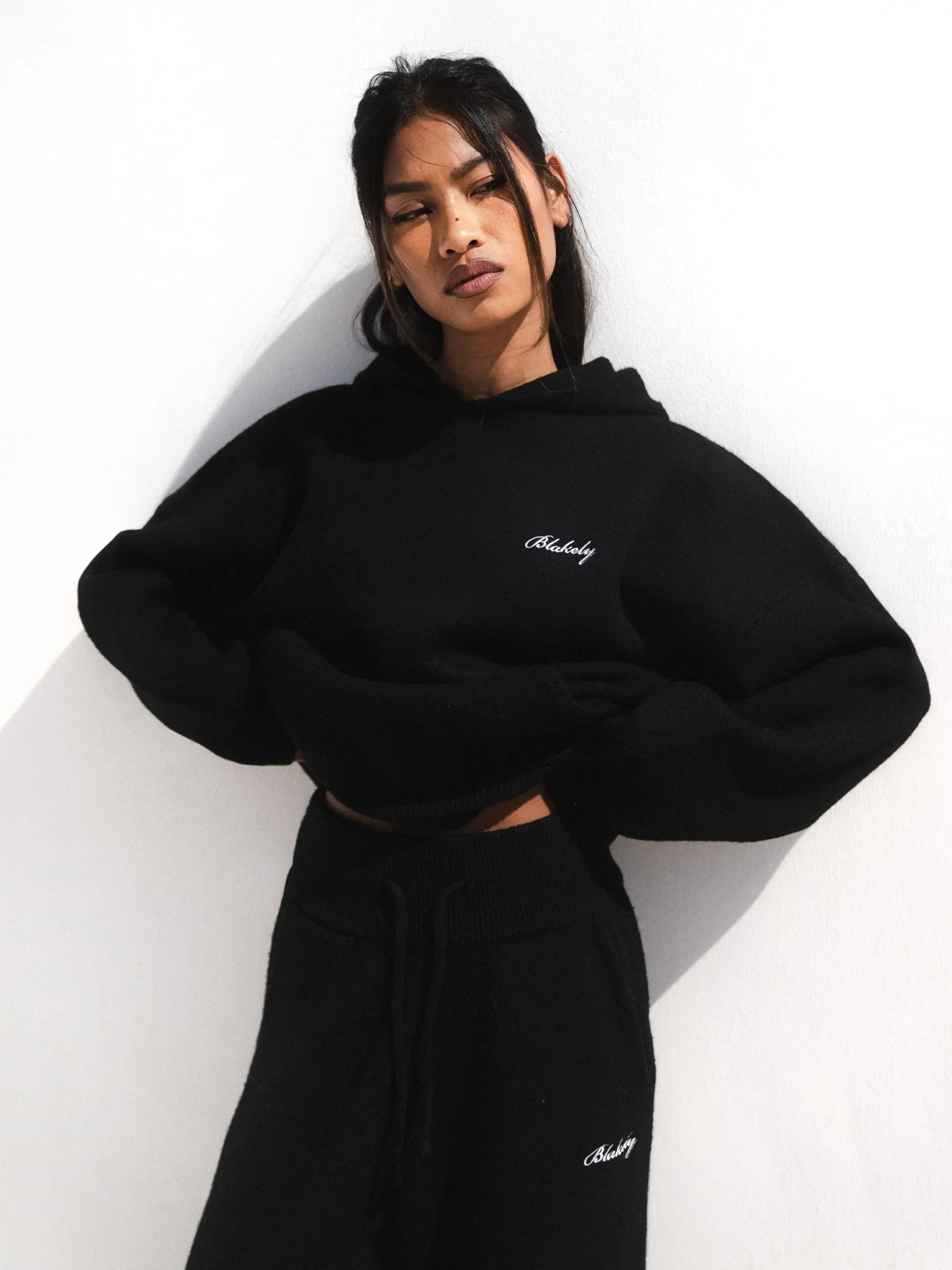Halloween wear Tulle accents Oversized Knitted Hoodie - Black