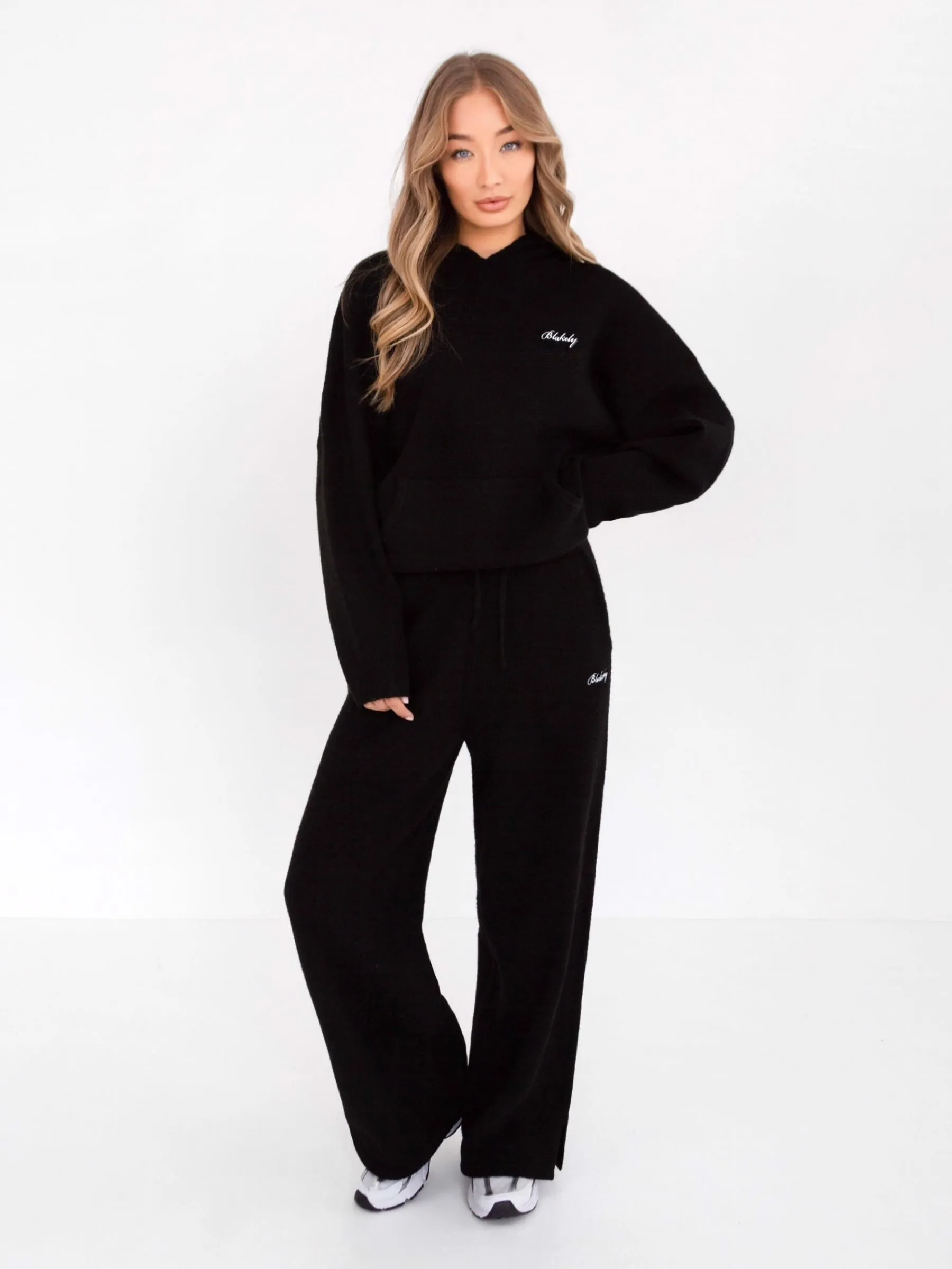 Oversized Knitted Hoodie - Black Non Restrictive Cut
