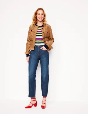 Style Appropriate Neutral Piece High Rise Rigid Straight Jeans-Indigo Rinse