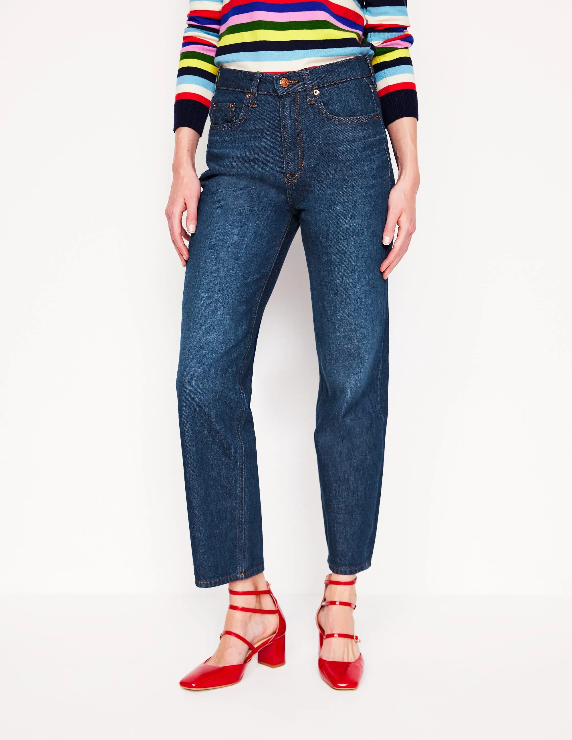 Relaxed Style City Walk Trend Setter High Rise Rigid Straight Jeans-Indigo Rinse