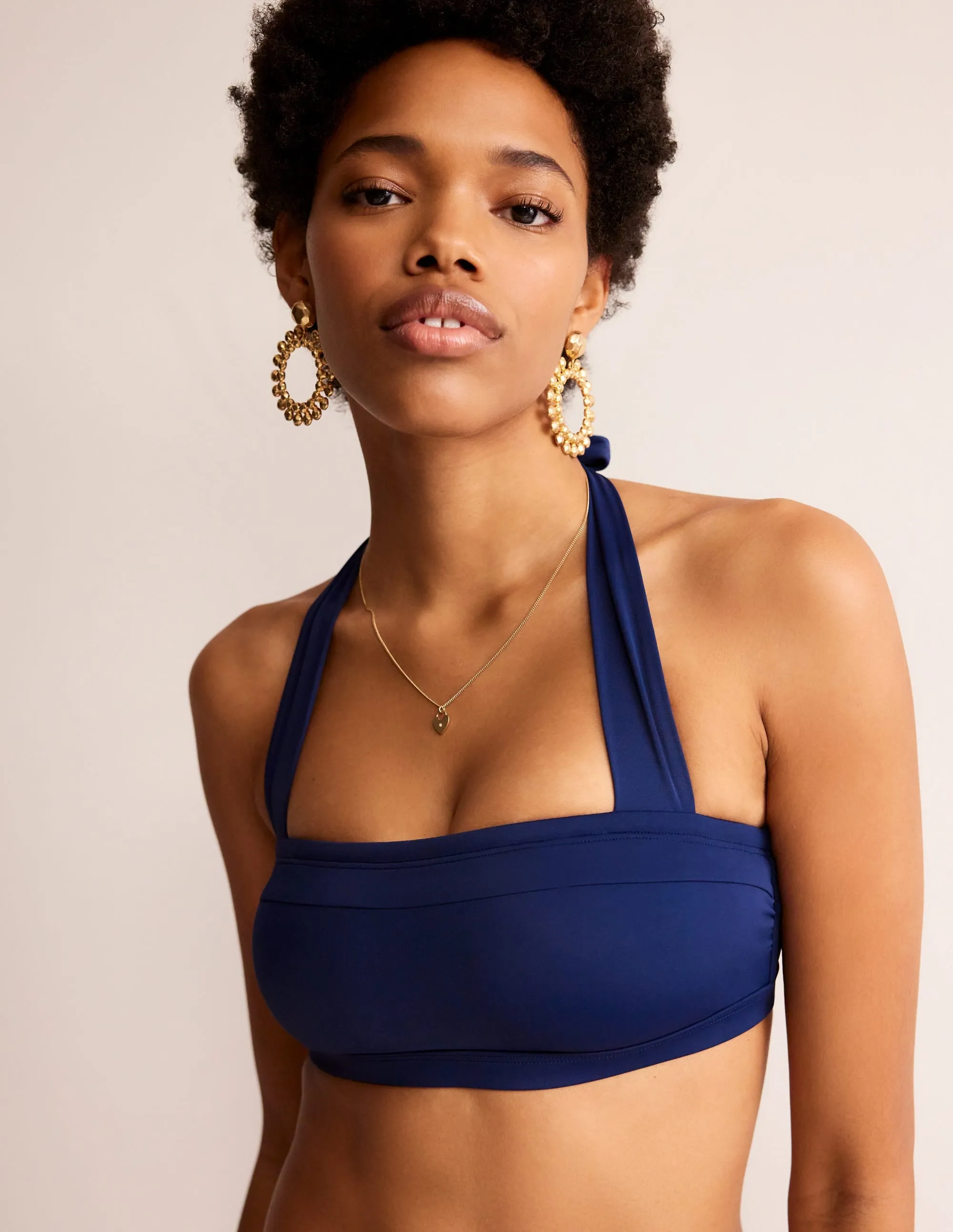 High-Neck Seamless Design Santorini Bikini Top-Navy