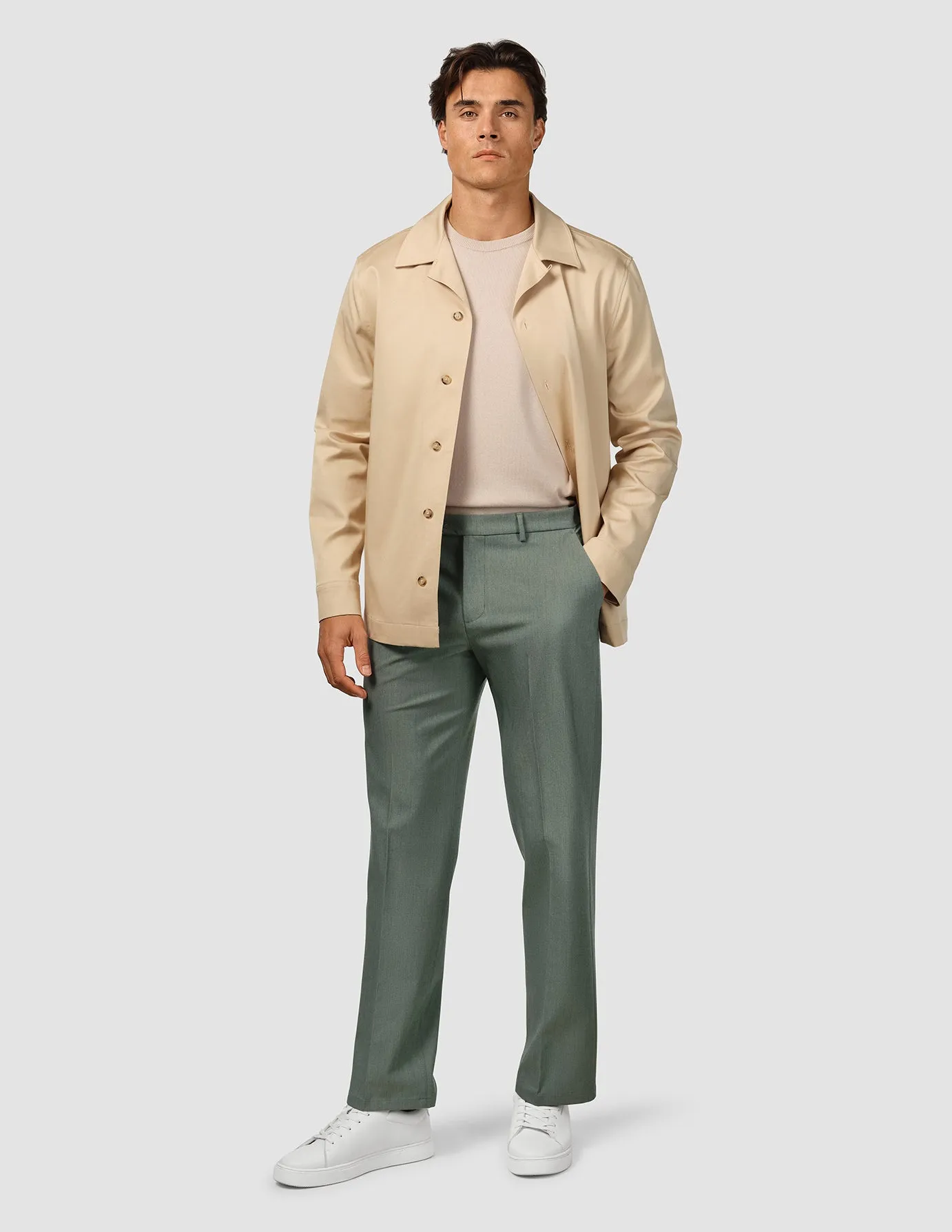 Essential Suit Pants Relaxed Fit Green Melange No Ride Up Design