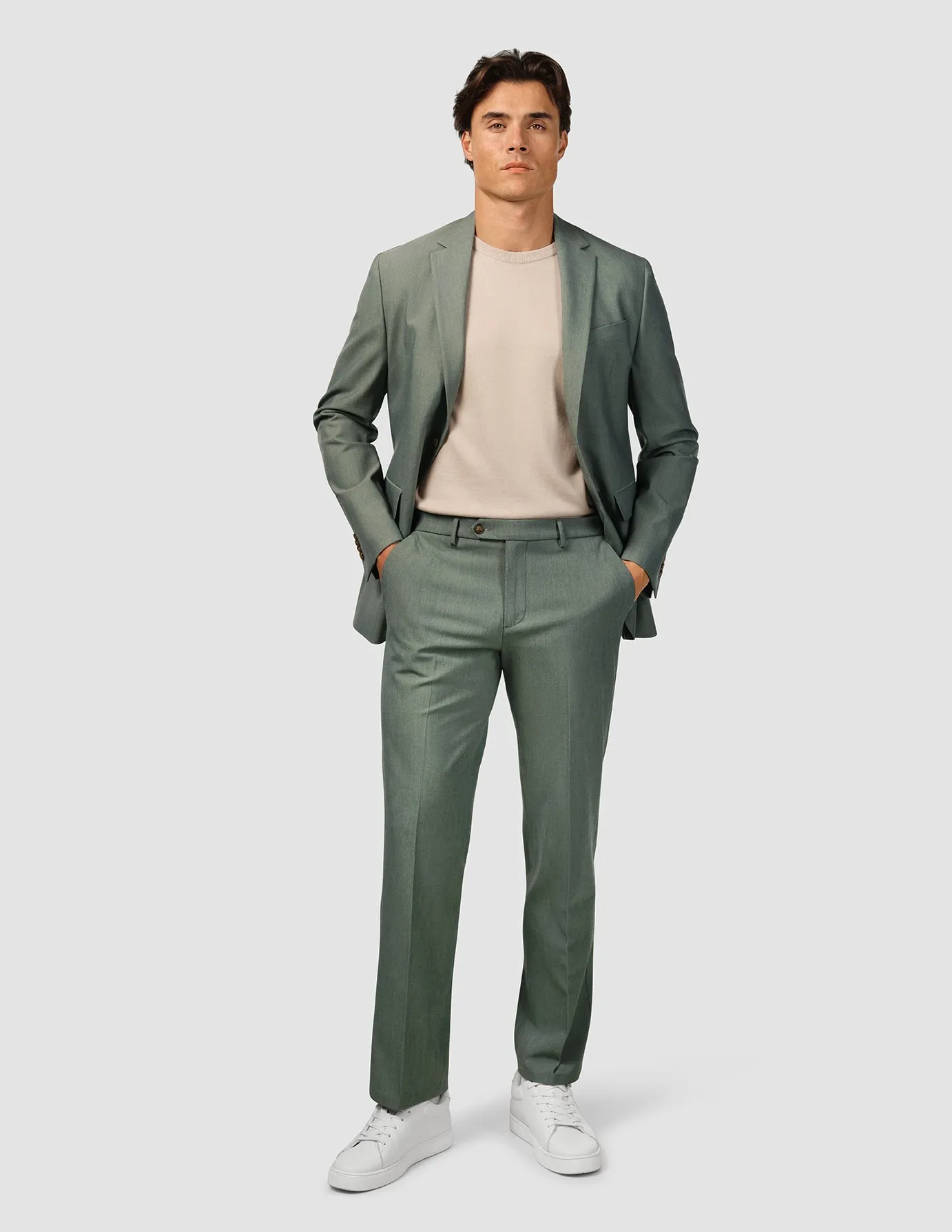 Breathable Comfort Non Restrictive Essential Suit Pants Relaxed Fit Green Melange