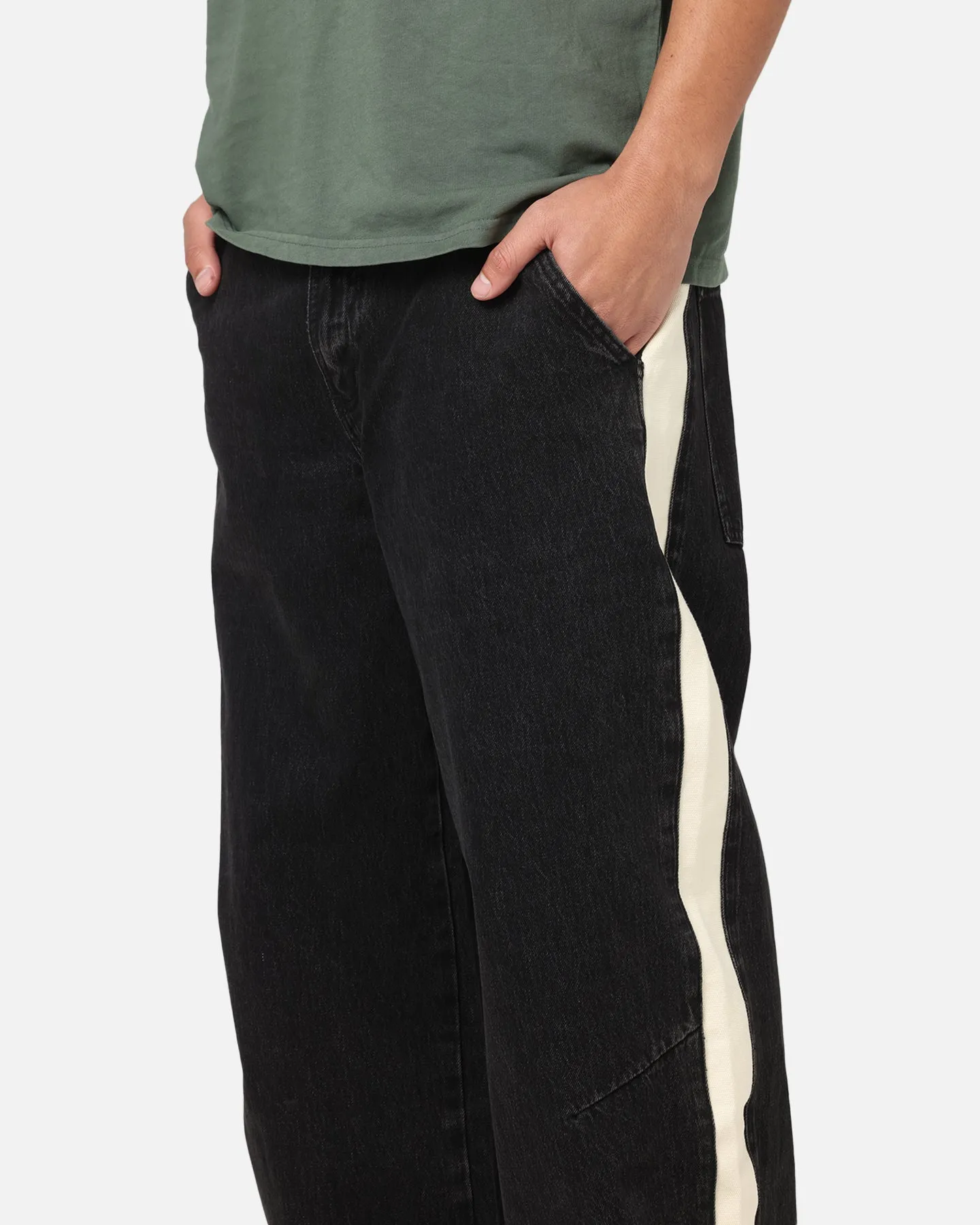 Saint Morta Amplus Sidewinder Jeans Black/Off White Flexible Knee Panels Holiday Vibes Work Ready