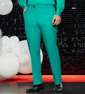 AntiSlipWaistband Cozy Stretch Slim Fit Bright Green Solid Suit Pants