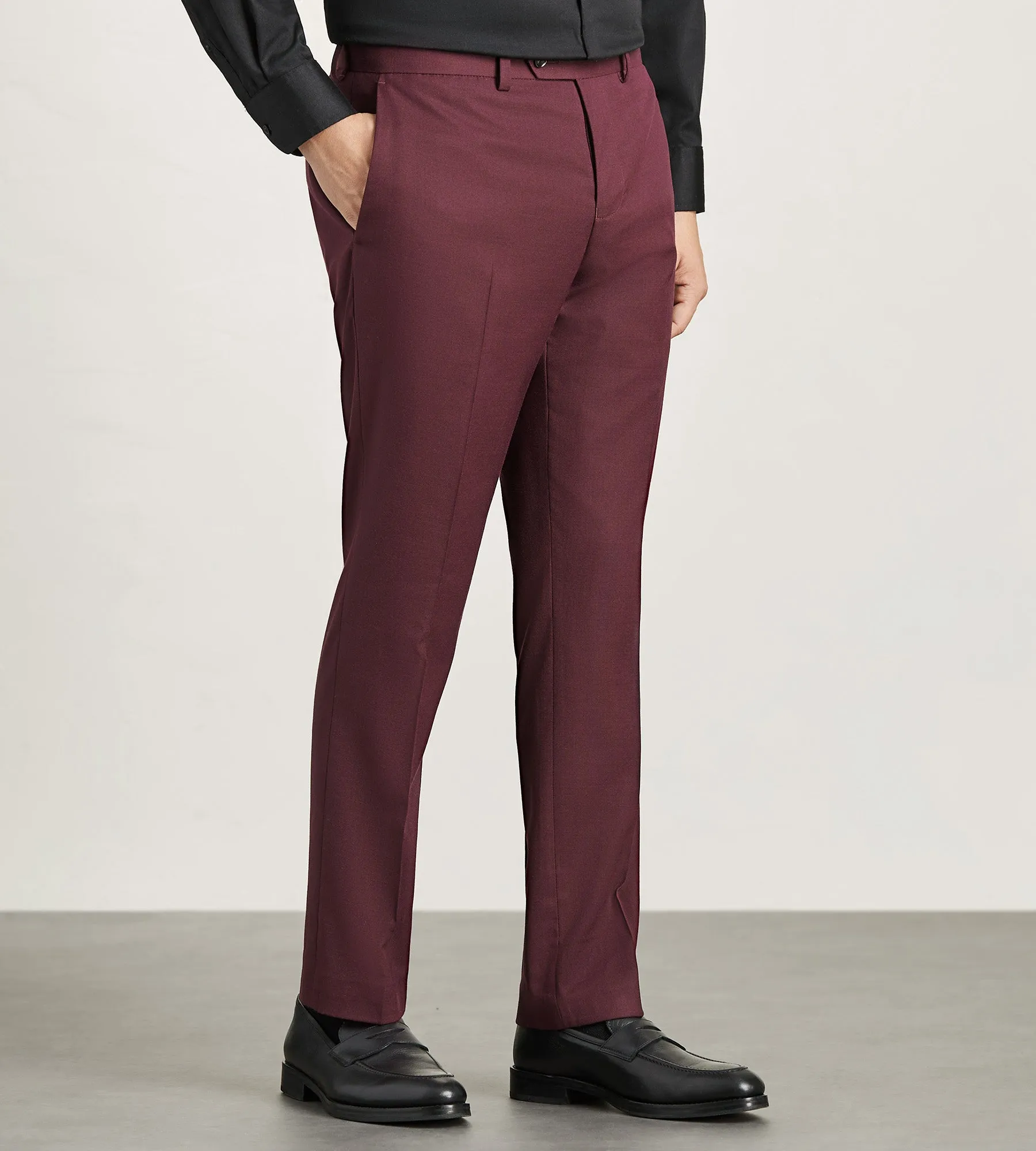 Recycled Polyester Blend Comfortable Stretch Slim Fit Burgundy Solid Suit Pants