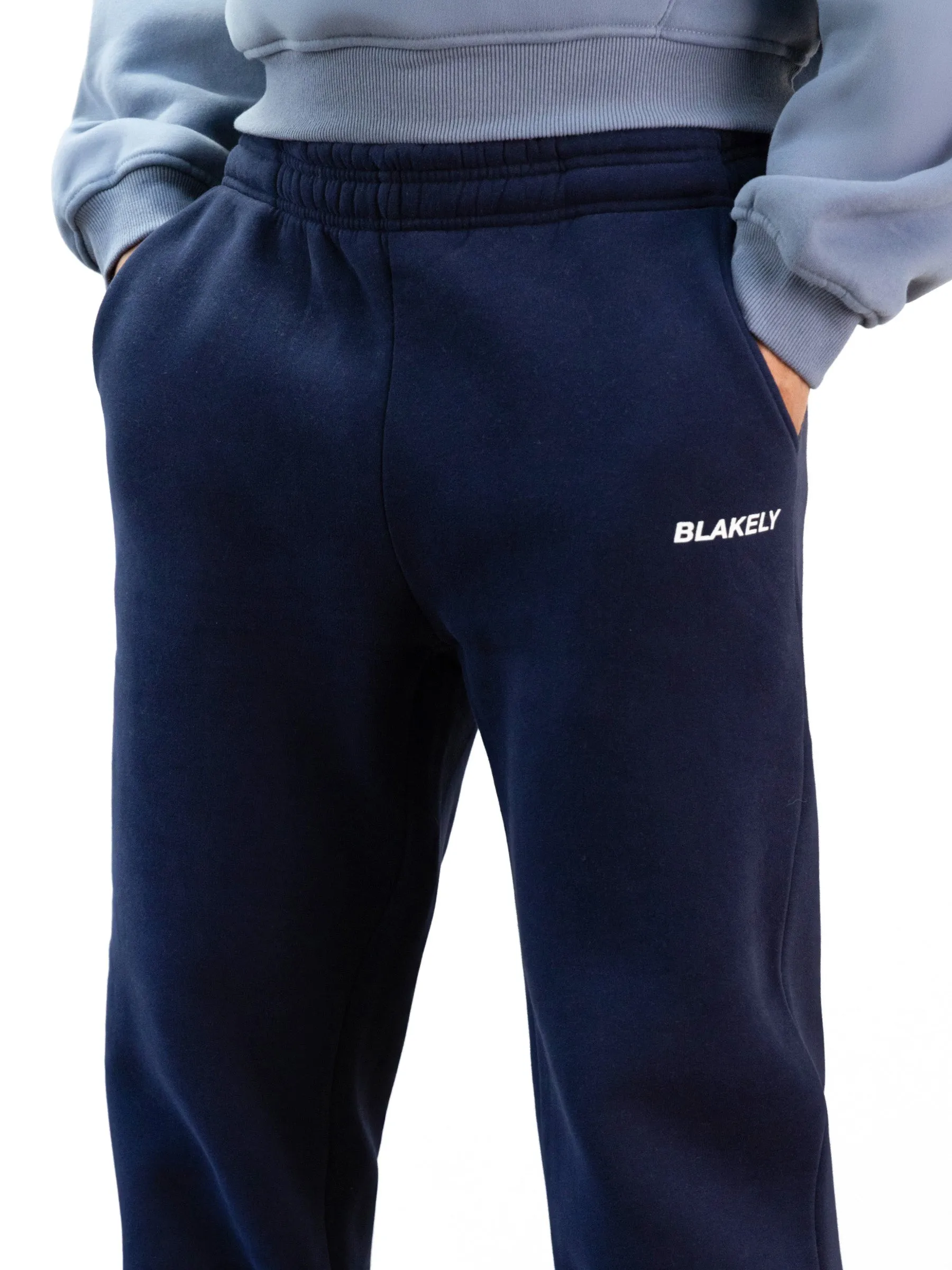 Tear Resistant Design Italic Relaxed Sweatpants - Navy