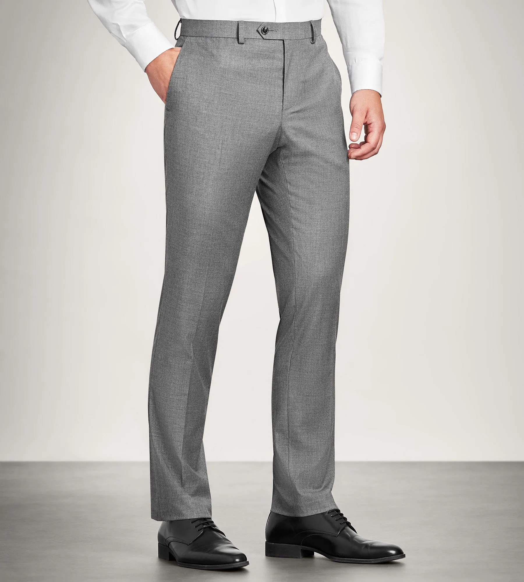 Modern Fit Grey Solid Suit Pant Anti Snag Fabric