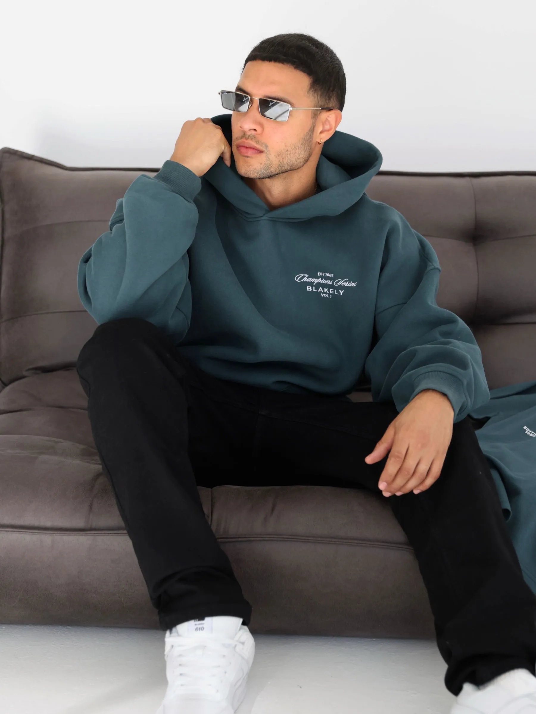 Bright Color Sport Night Champions Relaxed Hoodie - Teal Green
