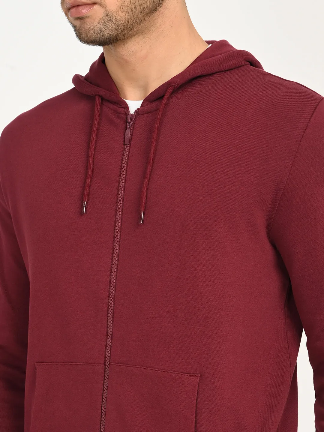 Men's Solid Maroon Hooded Sweatshirt Flexible Hood
