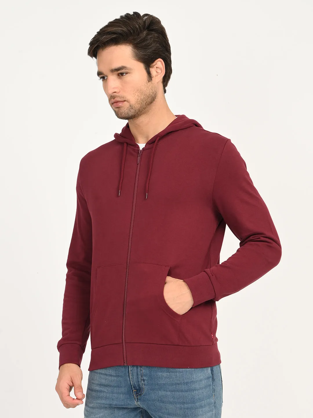 College Essential Men's Solid Maroon Hooded Sweatshirt