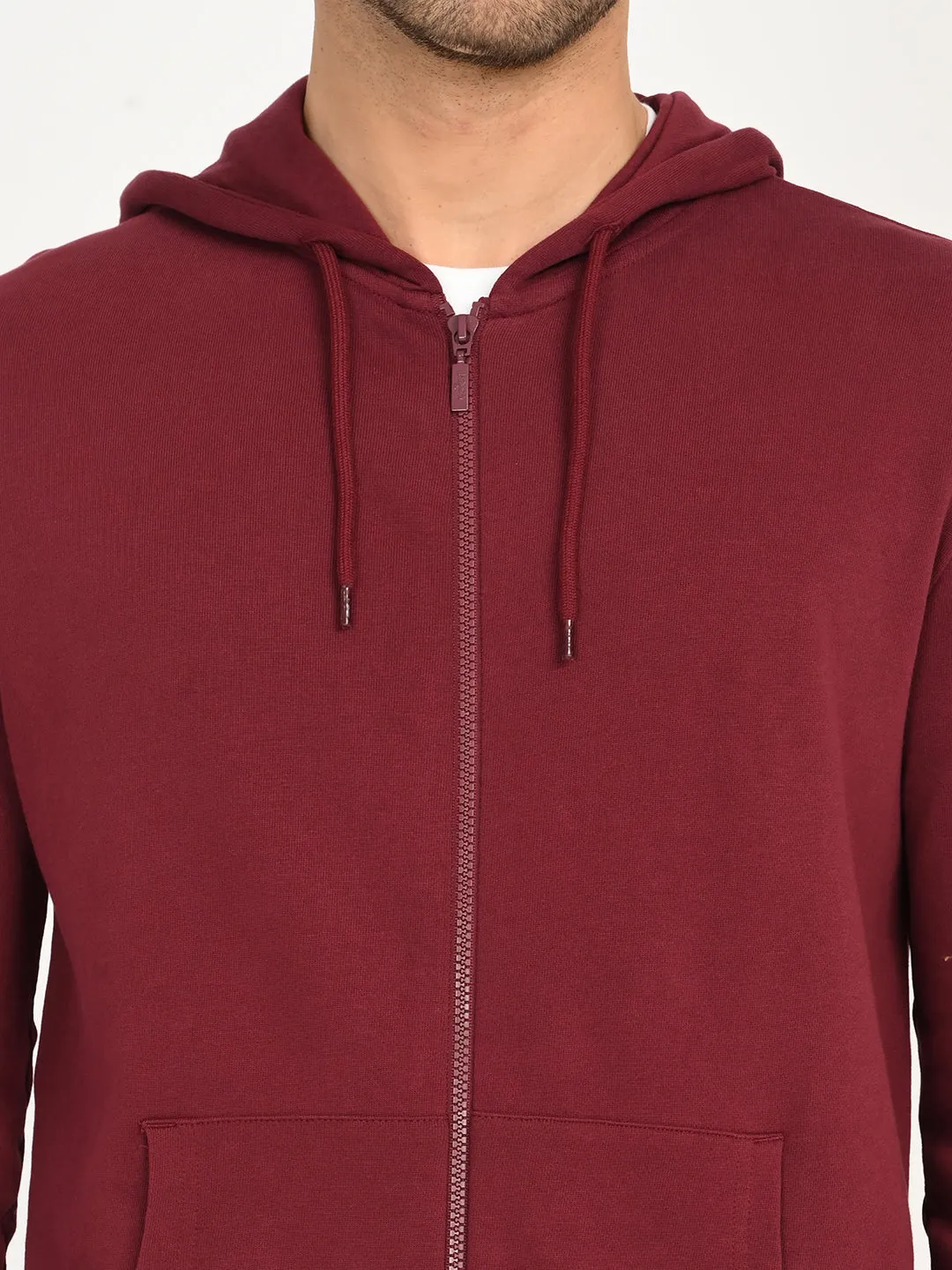 Men's Solid Maroon Hooded Sweatshirt Floral Motif