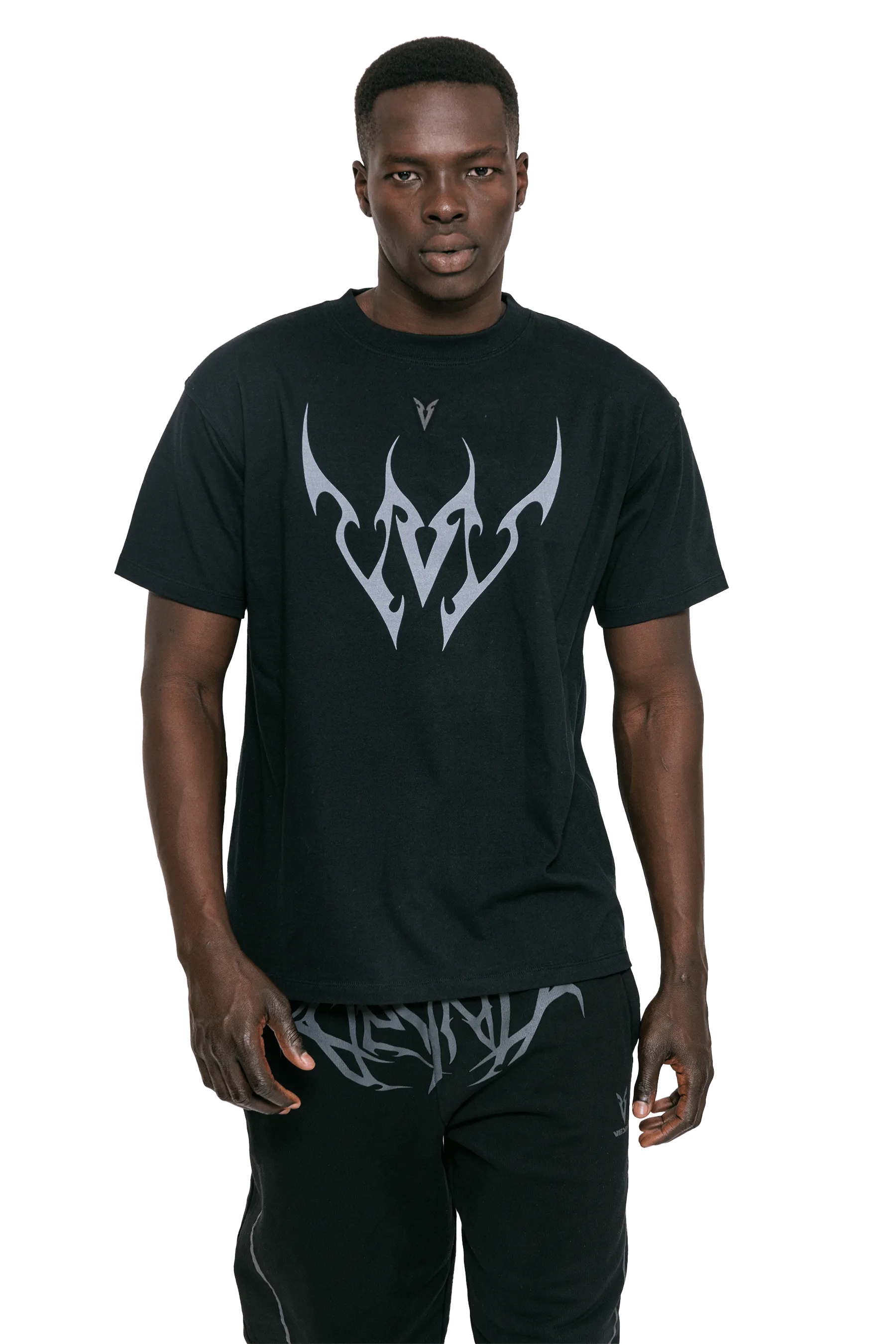 Double Layered Fabric T-SHIRT GRAY VEINS GRAPHIC - Black Playful Vibes