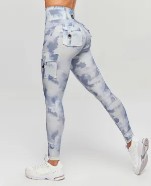 High Waisted Cargo Leggings - Grey blue Gradient Seamless Design Plus Size Street Outfit