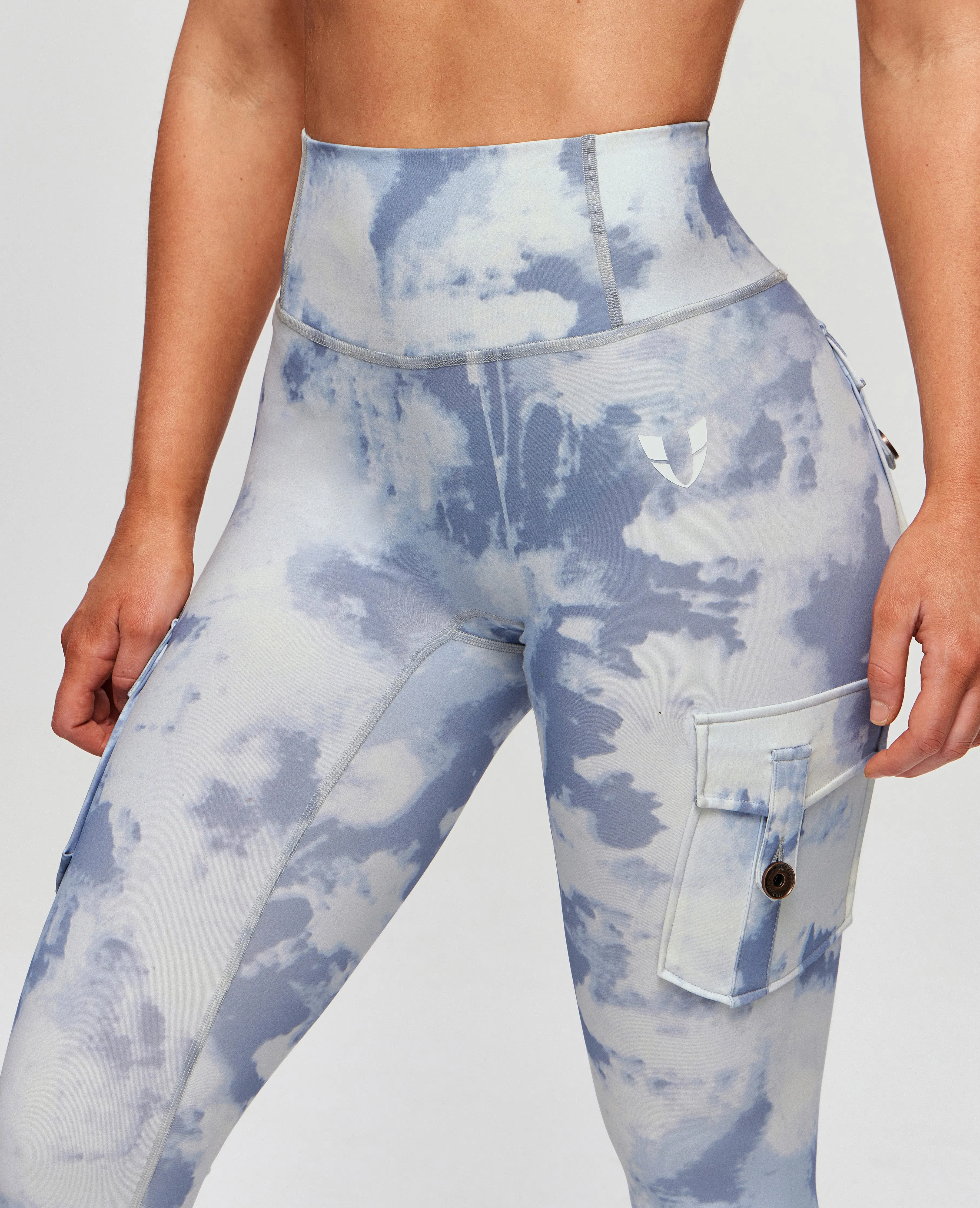 Luxury Choice Body Shaping No Roll Waist High Waisted Cargo Leggings - Grey blue Gradient