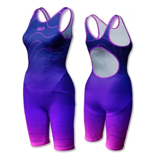 Petite Fit Mystic Purple Women's Open Back Kneeskin Tech Suit Swimsuit