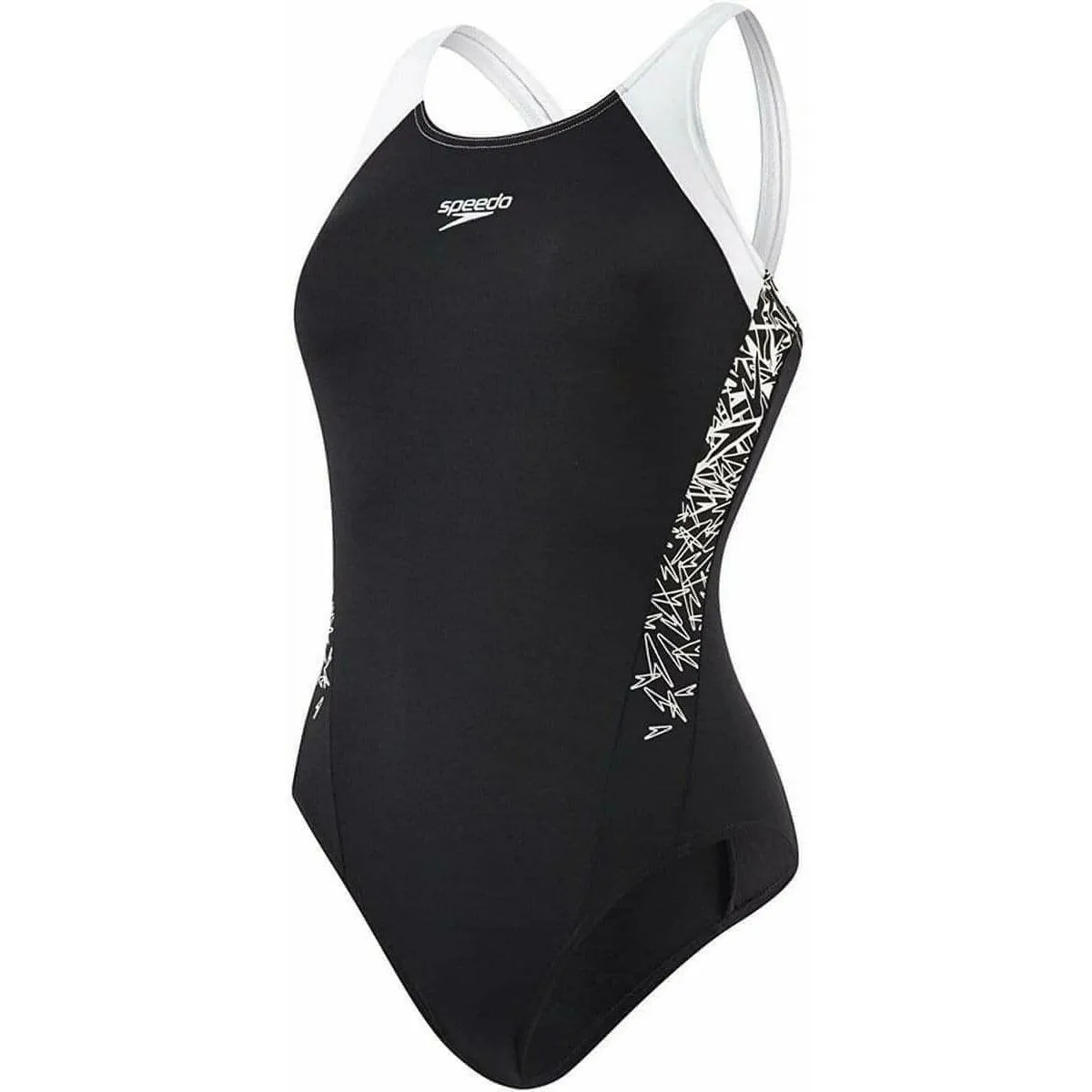 Speedo Boom Splice Muscleback Womens Swimsuit - Black Coastal Fun