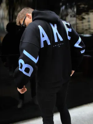 Tech Wear Rugged Texture Members Idris Oversized Hoodie - Black & Blue