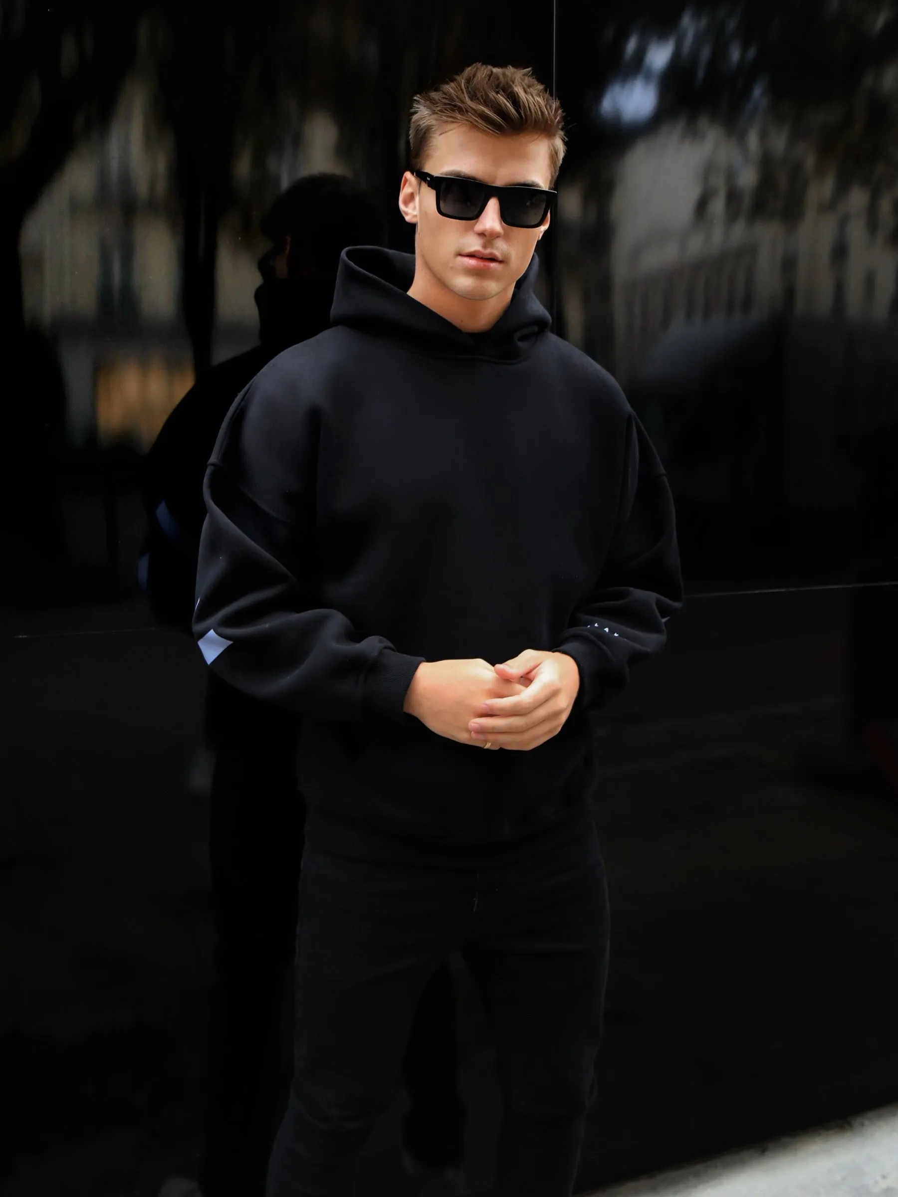 Members Idris Oversized Hoodie - Black & Blue forest hike