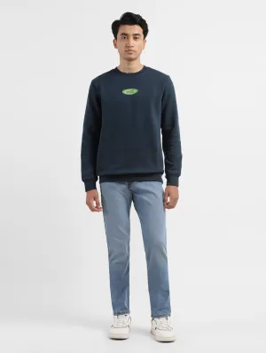Men's Solid Navy Crew Neck Sweatshirt Wrinkle Free Fabric Dolphin like