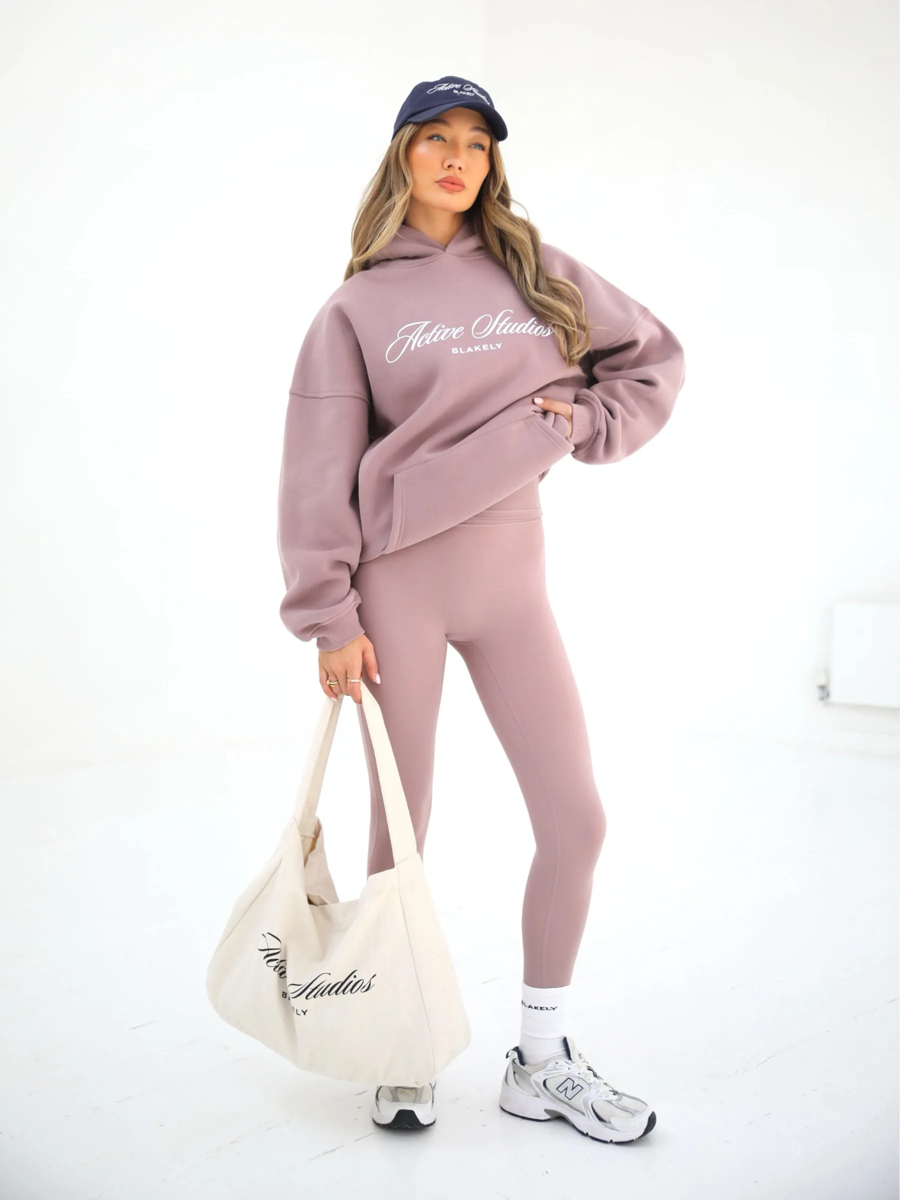 Designer Look Drawstring Hood Off Duty Oversized Hoodie - Dusty Pink