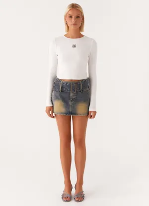 Airy Weave Not Like Us Denim Mini Skirt - Vintage