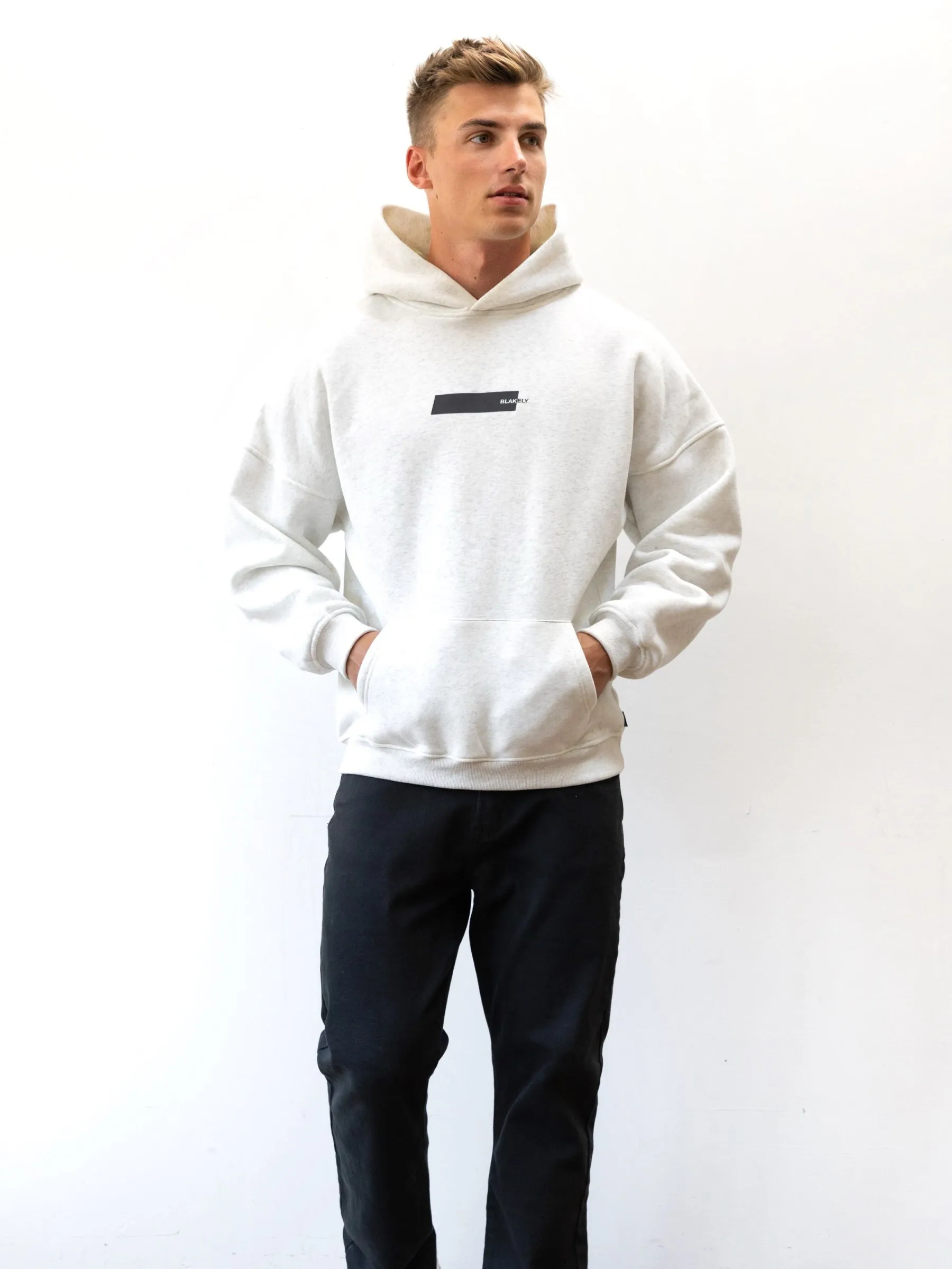 Cycling wear Mink like Kobe Italic Relaxed Hoodie - Marl White