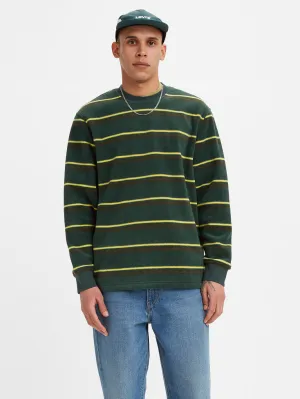 Compact Knit Collar Men's Striped Crew Neck Sweatshirt