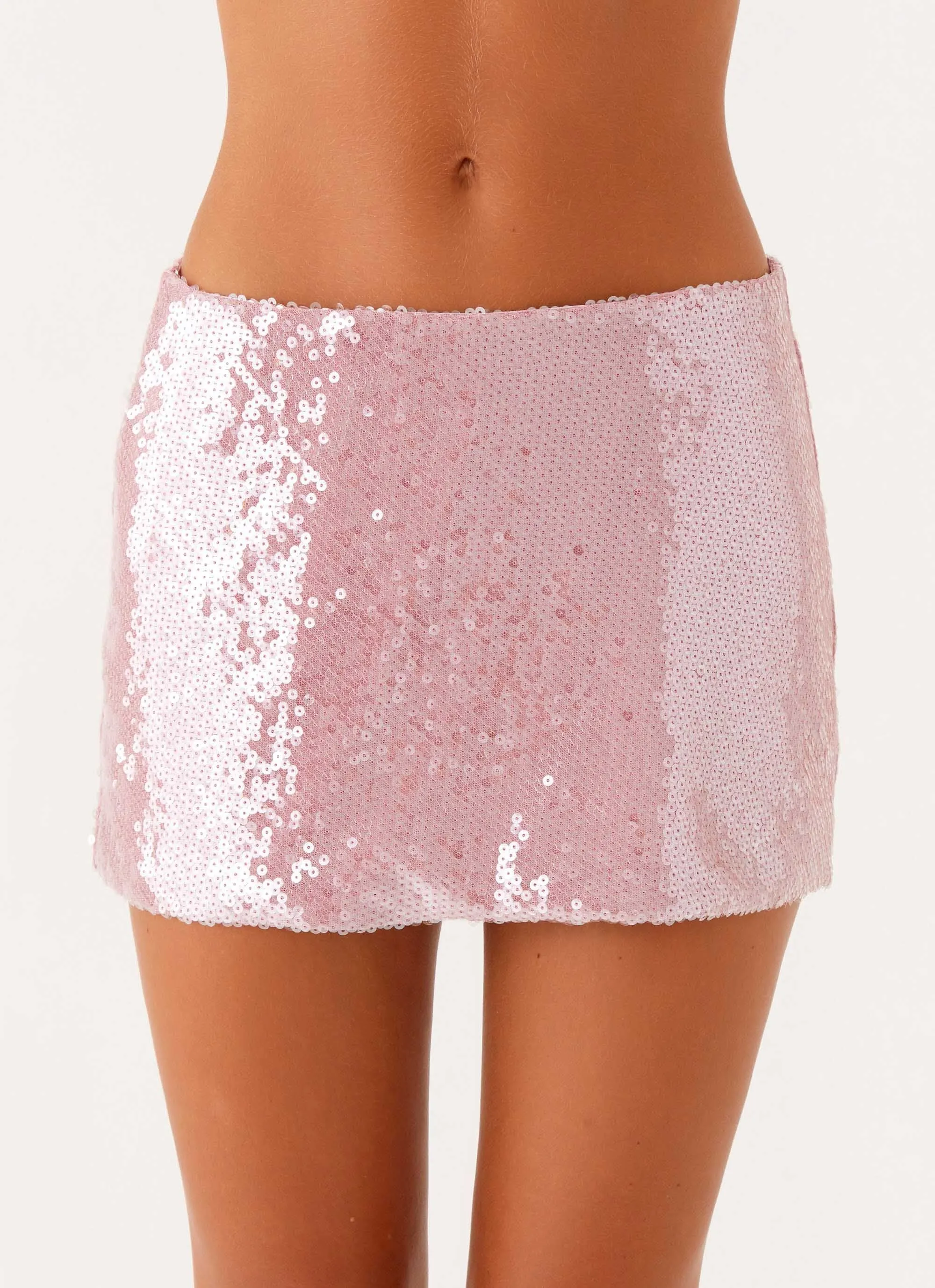 Airy Fabric Button Accent Made For You Low Rise Sequin Mini Skirt - Pink