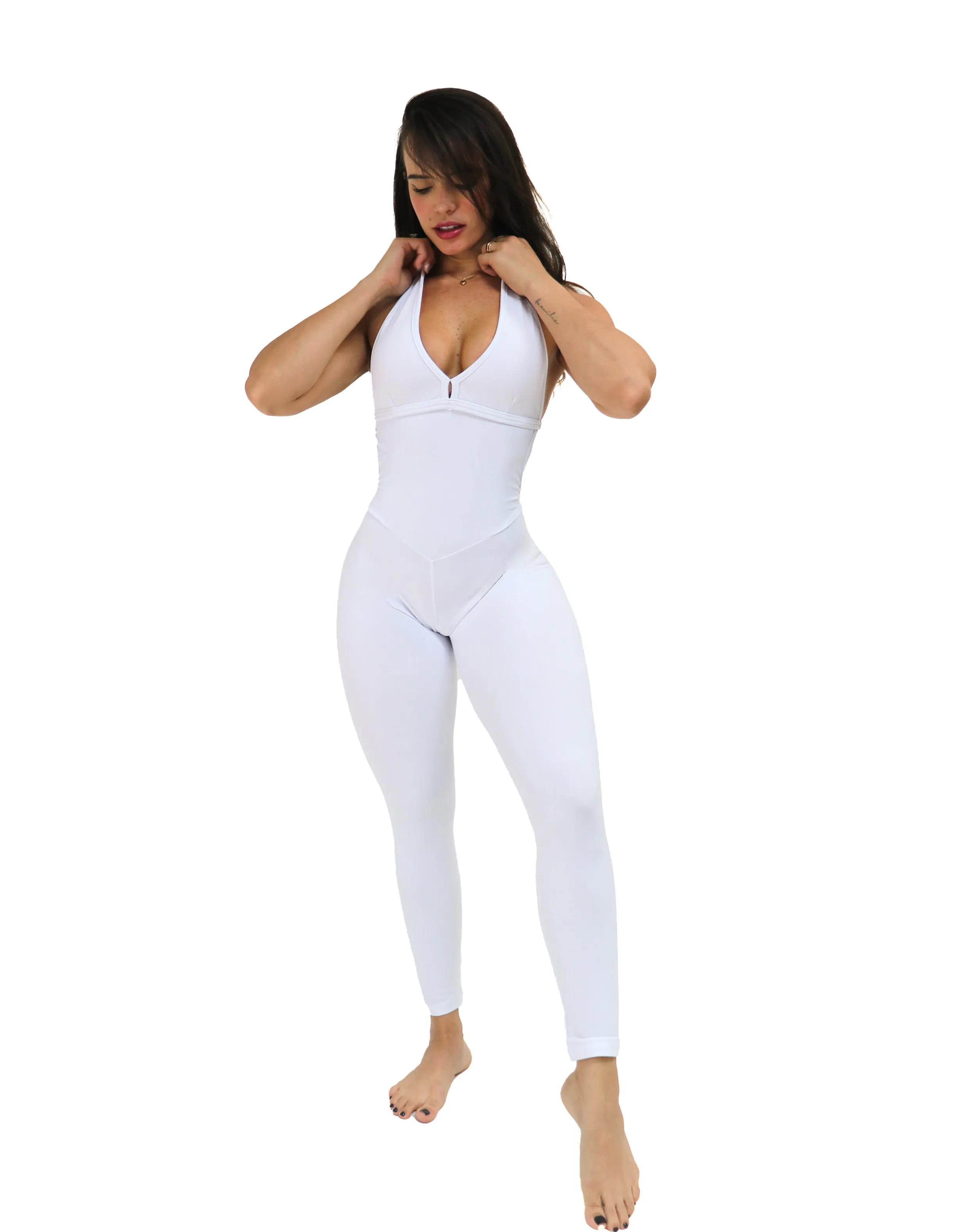 Office Model White Backless Bodysuit (Thick Supplex)