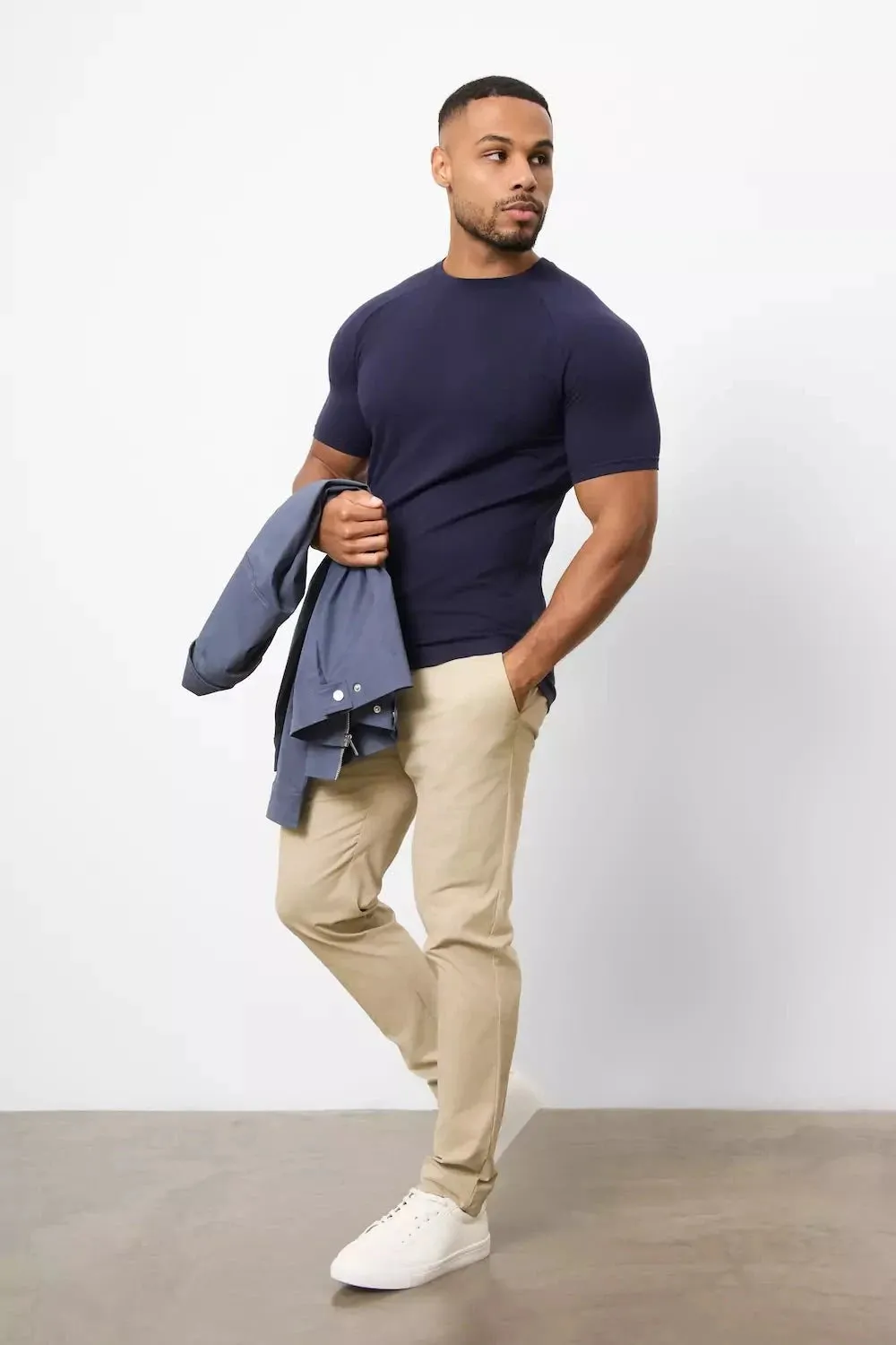 Fade Resistant Dye Trendy Fabric Athletic Fit T-Shirt in True Navy