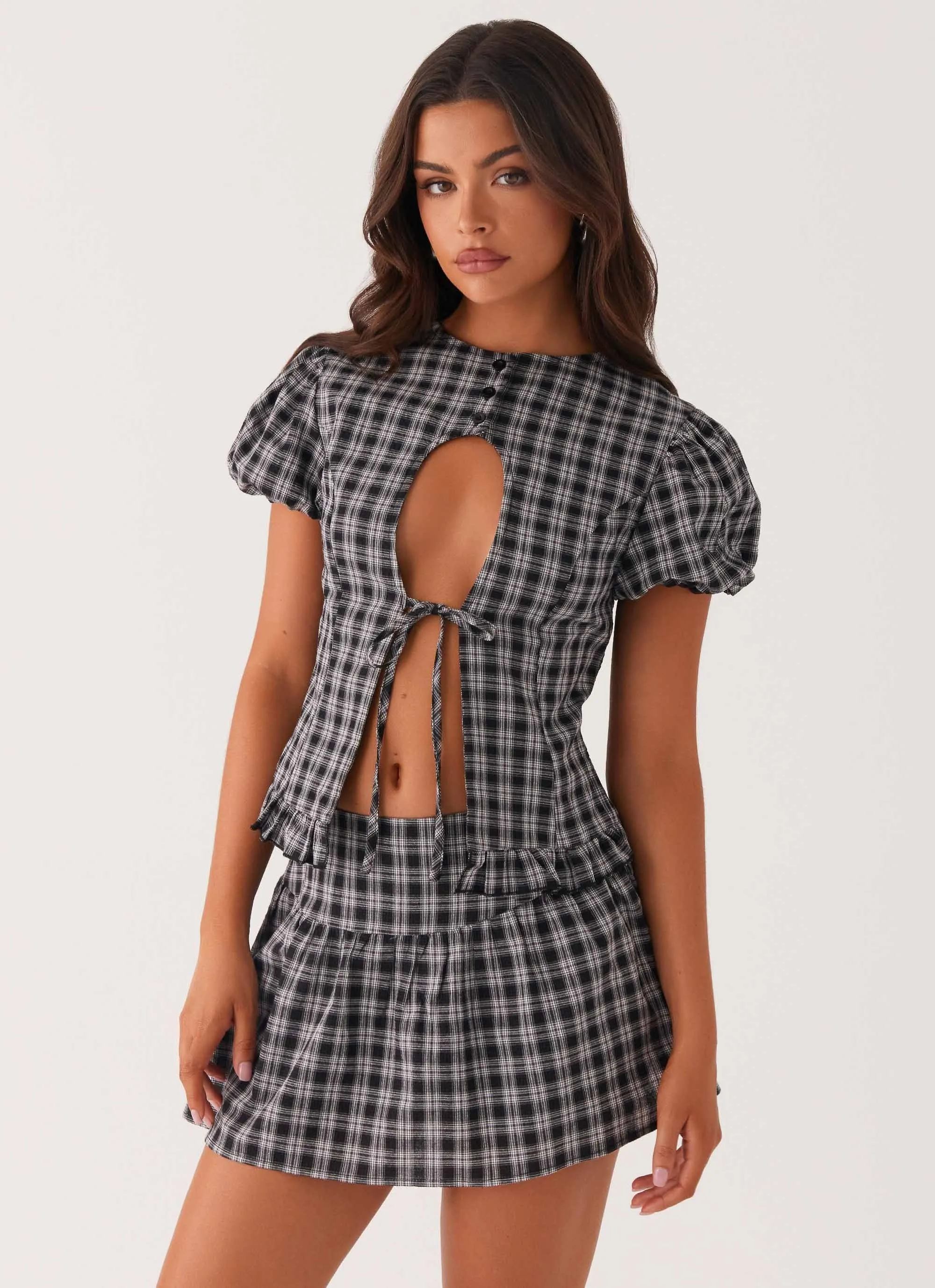 Elegant Layer Annie Mini Skirt - White Black Check