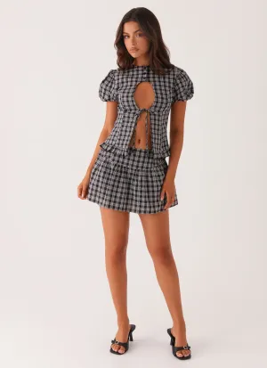 Annie Mini Skirt - White Black Check Fresh Glow