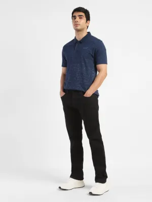 Solid Color Flexible Ribbed Collar Men's Self Design Polo T-shirt