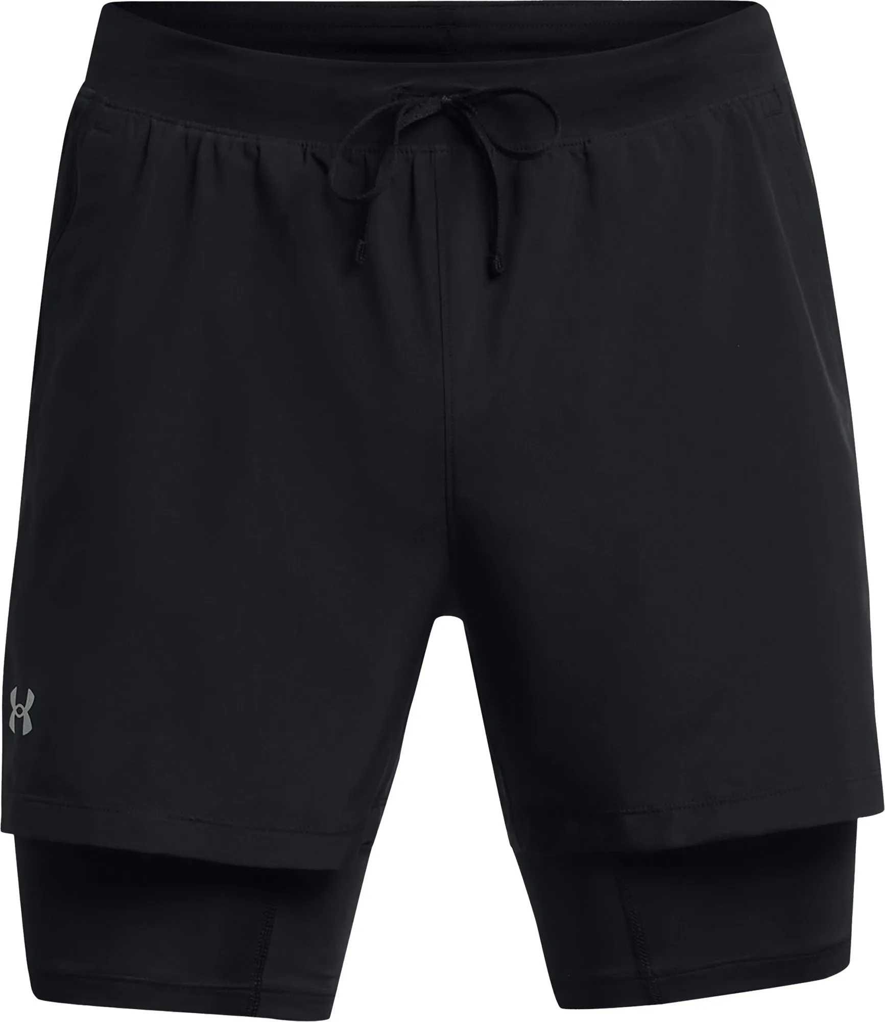Stylish Design Mid - rise Under Armour Launch 2 In 1 Mens Running Shorts - Black